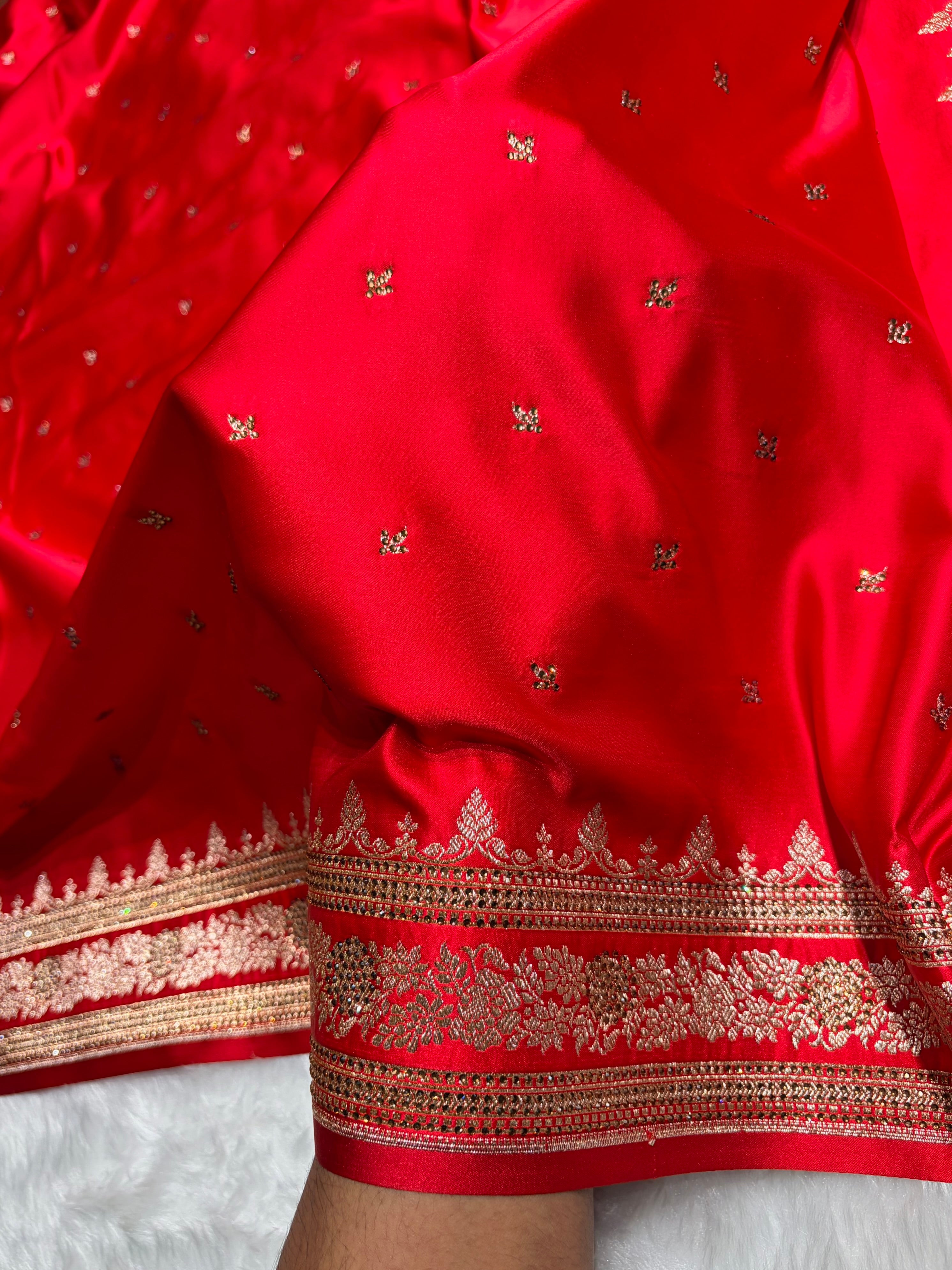 Red Banarasi Swarovski Work Booti Katan Silk Saree BSKM17