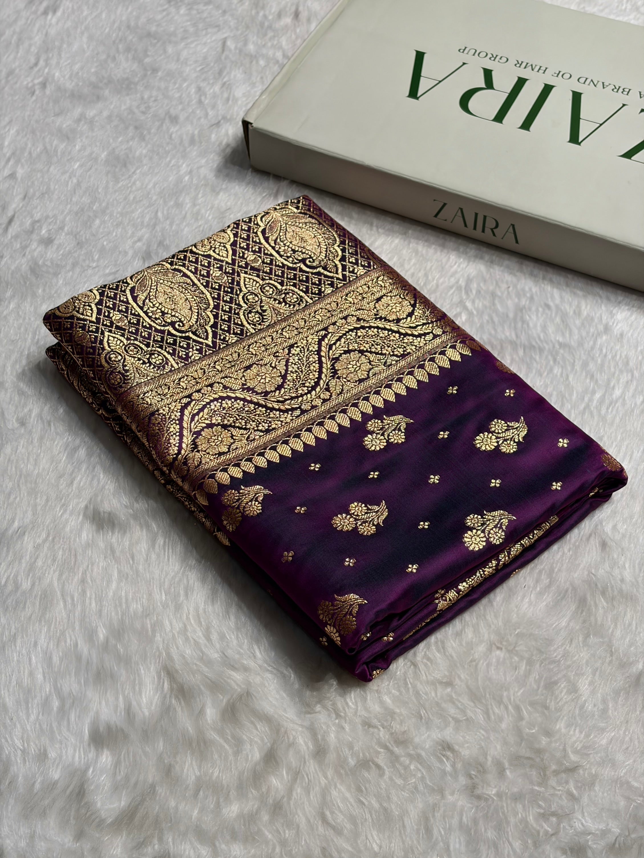 Wine Floral Unique Boota Pattern Satin Katan Silk Saree SK73