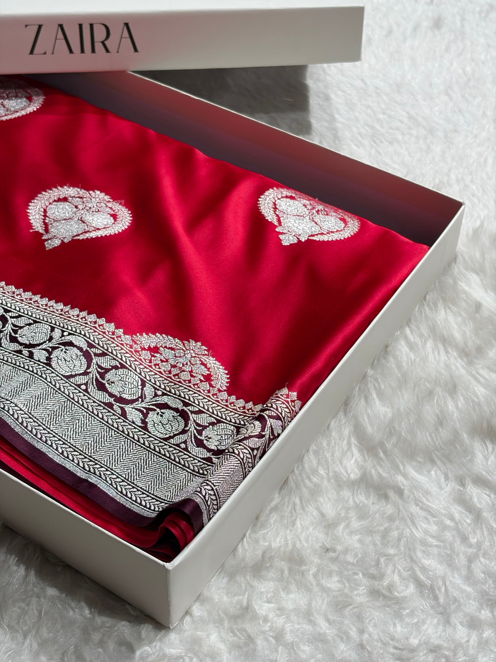 Contrast Red With Wine Minakari Boota Mashru Silk Saree MS35