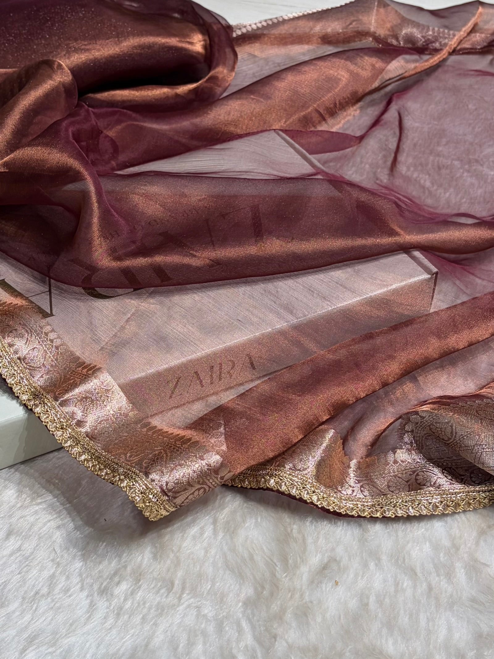 Garnet Shades Pure Tissue Silk Saree with Gotta Patti PTGP-09