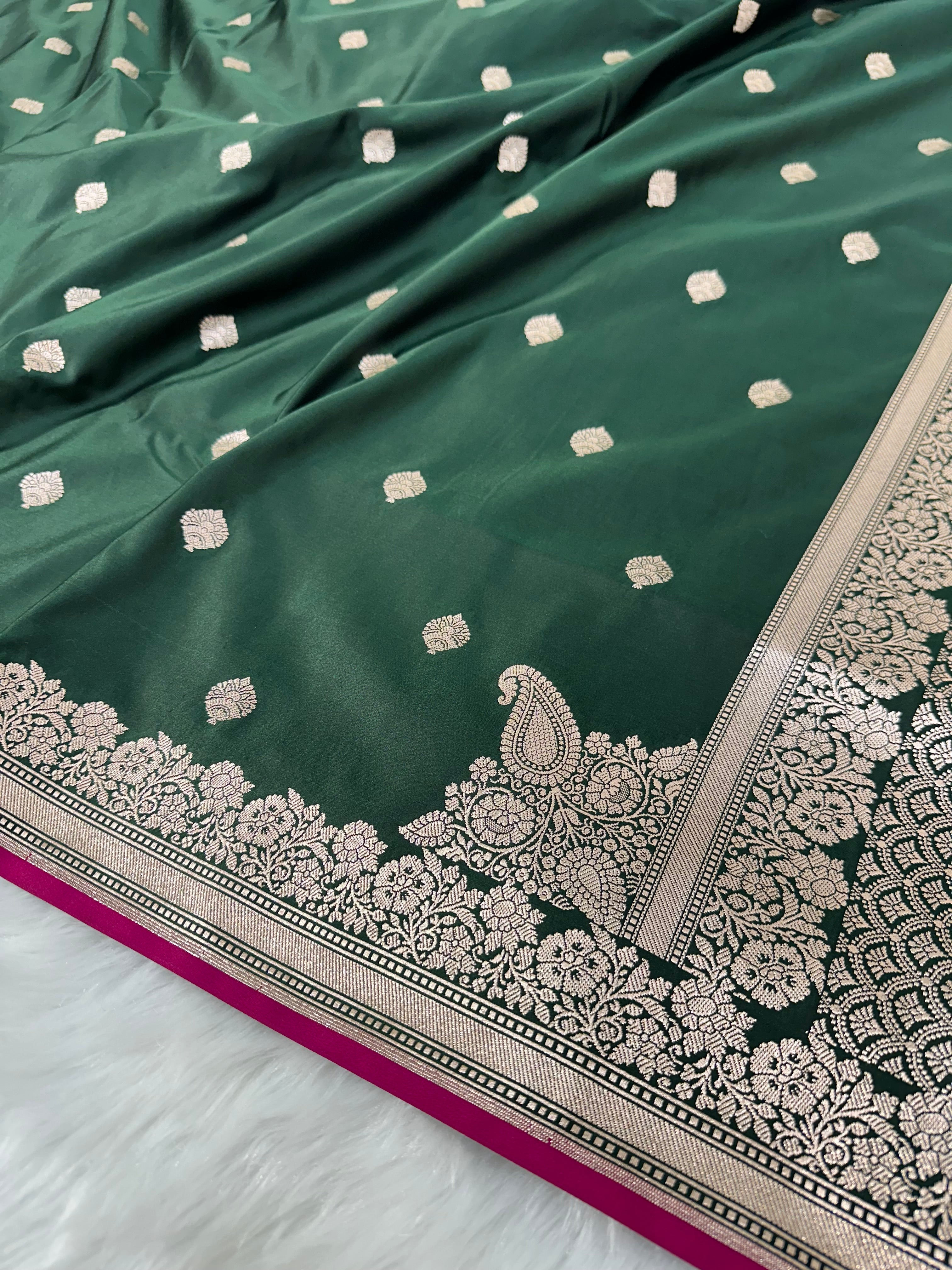 Bottle Green Shades Floral Boota Mashru Silk Saree