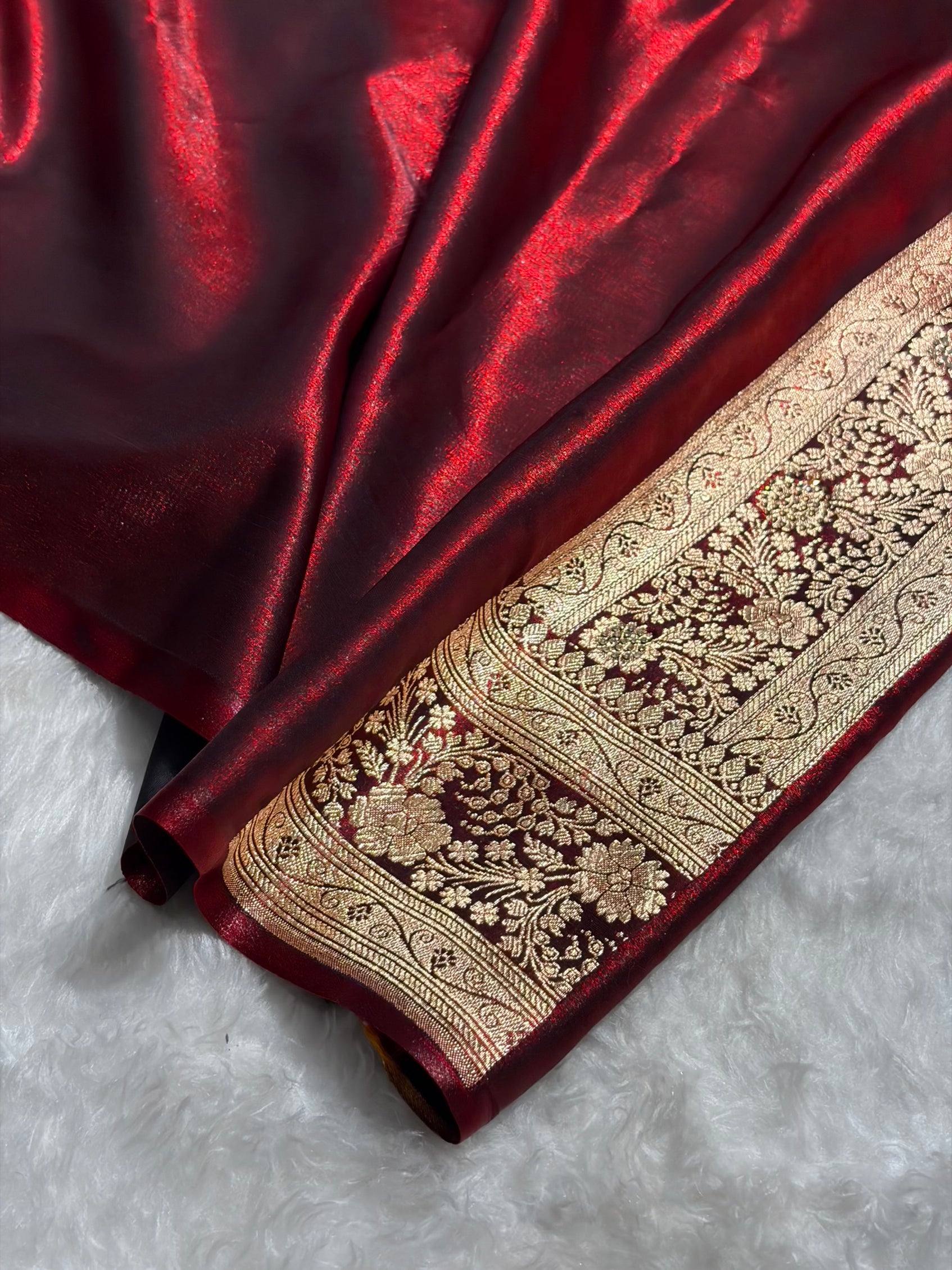 Maroon Shades Banarasi With Swarovski Stone Work Satin Silk Saree BSS33