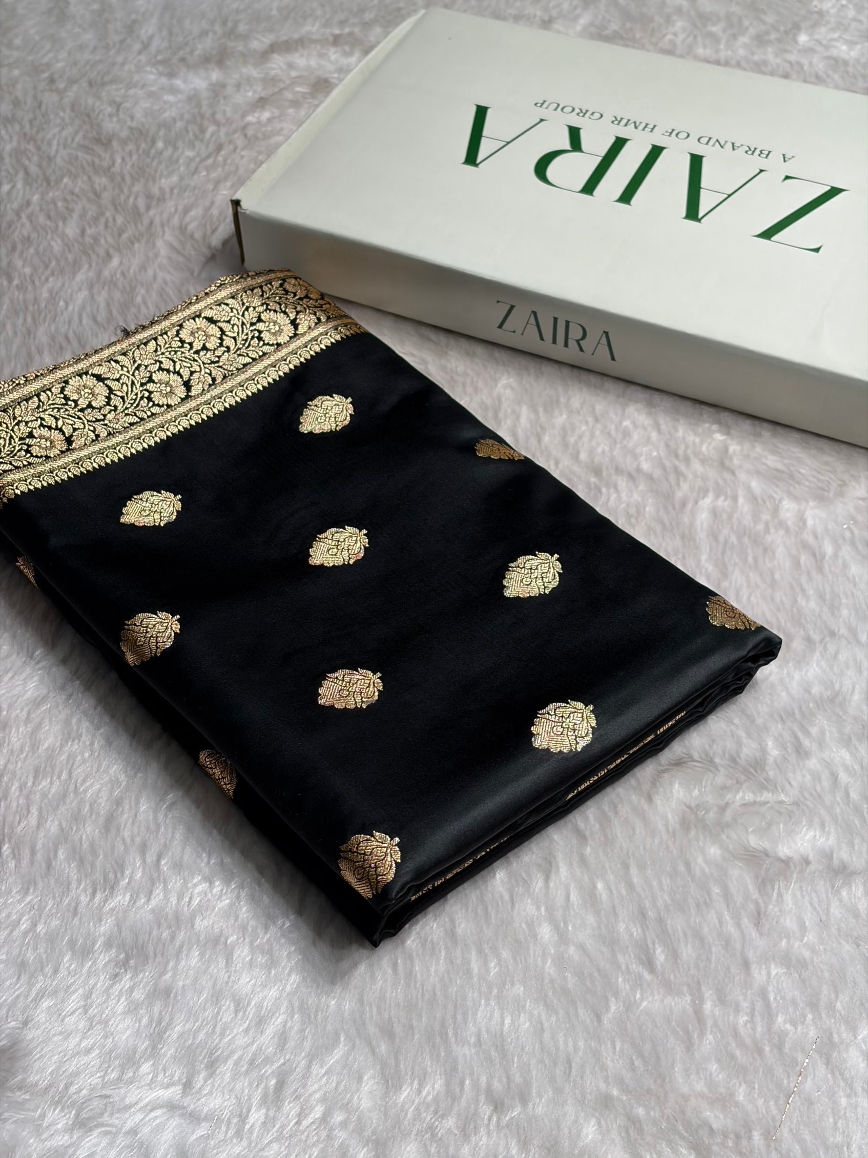 Black Booti Pattern Satin Katan Silk Saree SK65