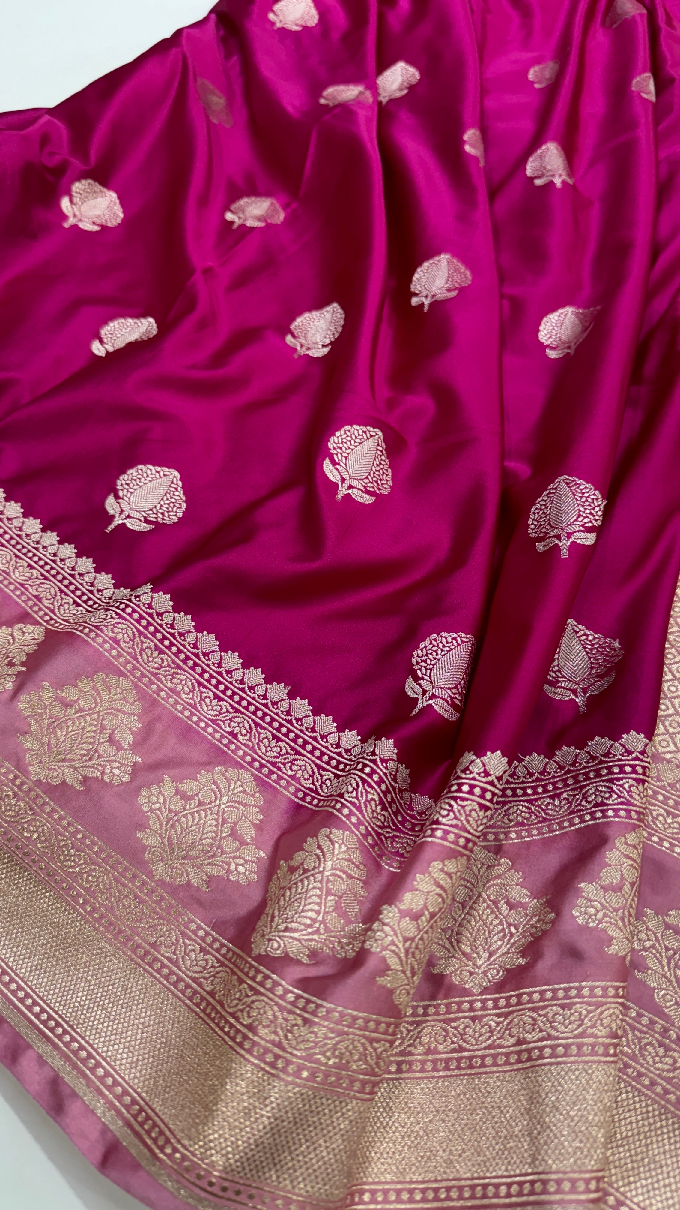 Contrast Rani - Baby Pink Combination Border Mashru Silk Saree With Big Border