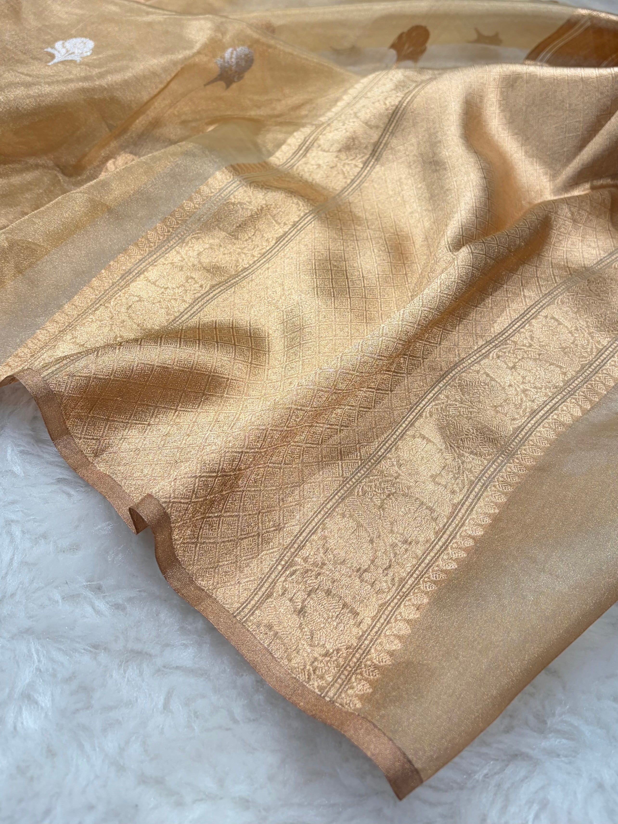 Beige Shades Bananasi Floral Shades Pure Tissue Silk Saree PT-57