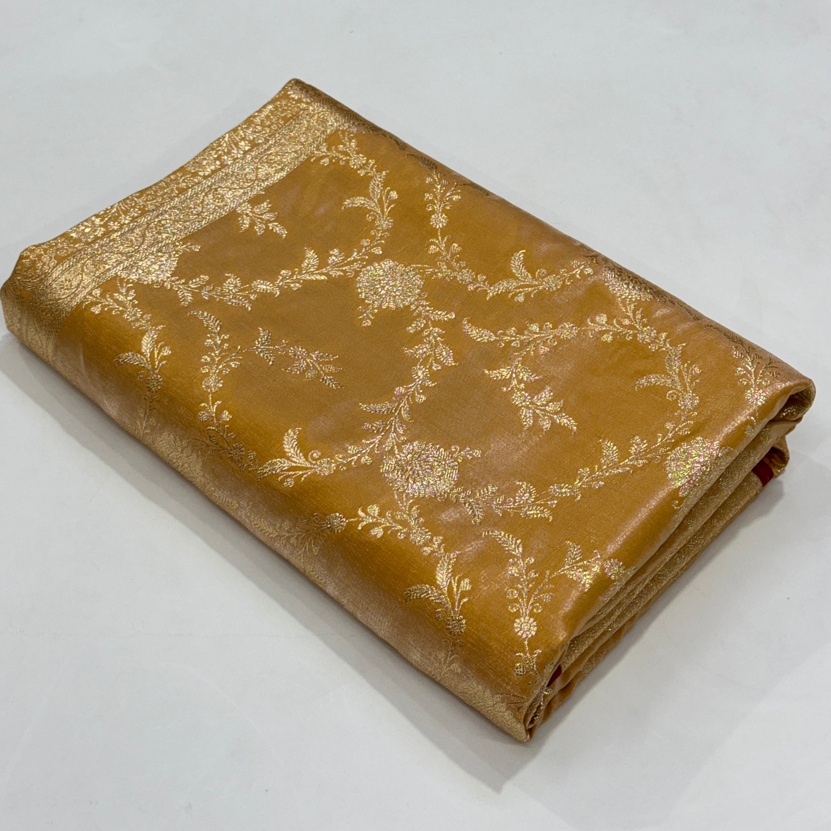 Ultra Light Weight Satin Silk Jaal in light mustard Shades