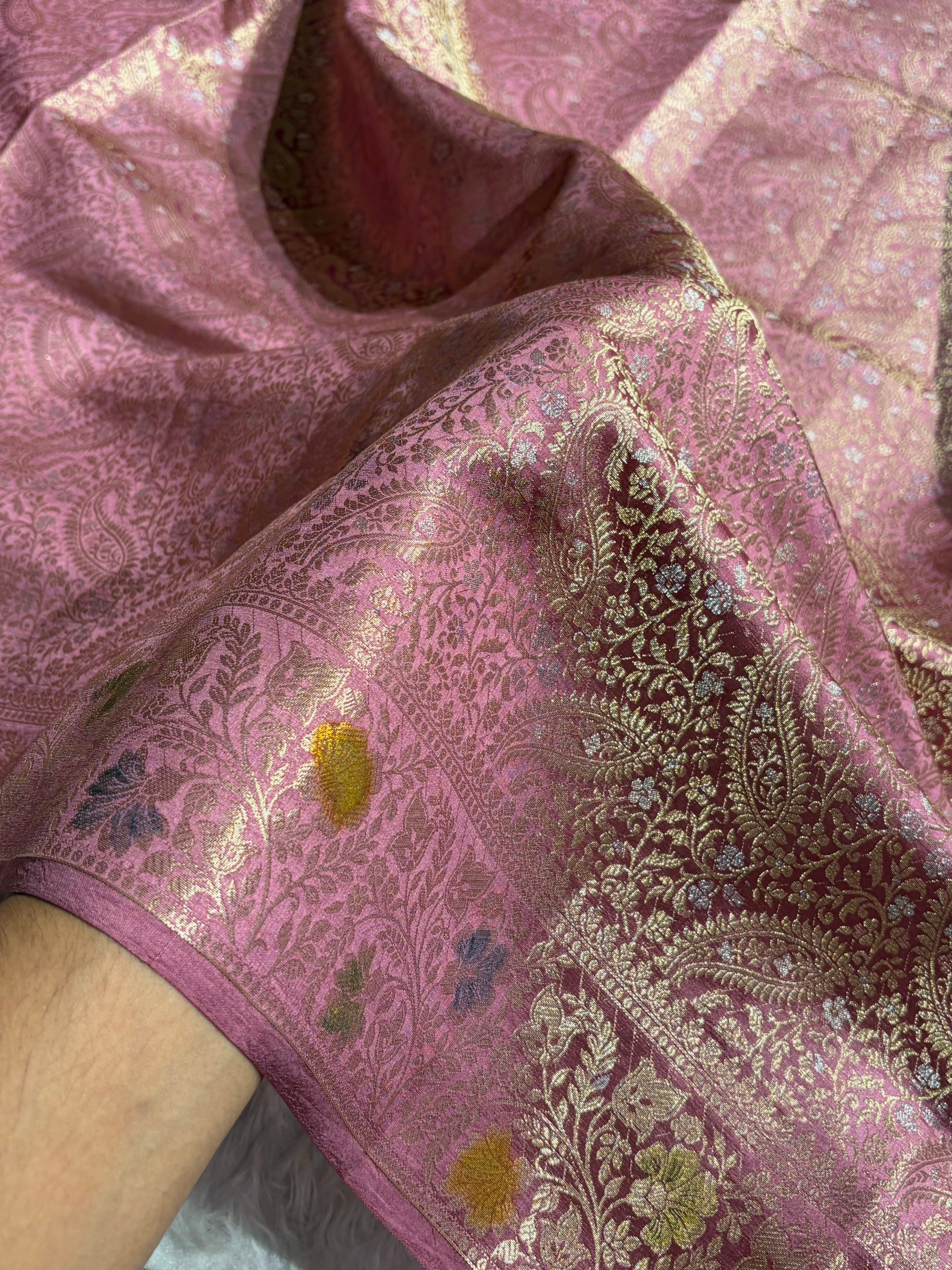 Banarasi Mauve Shade Flower Minakari Brocade Pure Caramel Mango Silk Saree CS-20