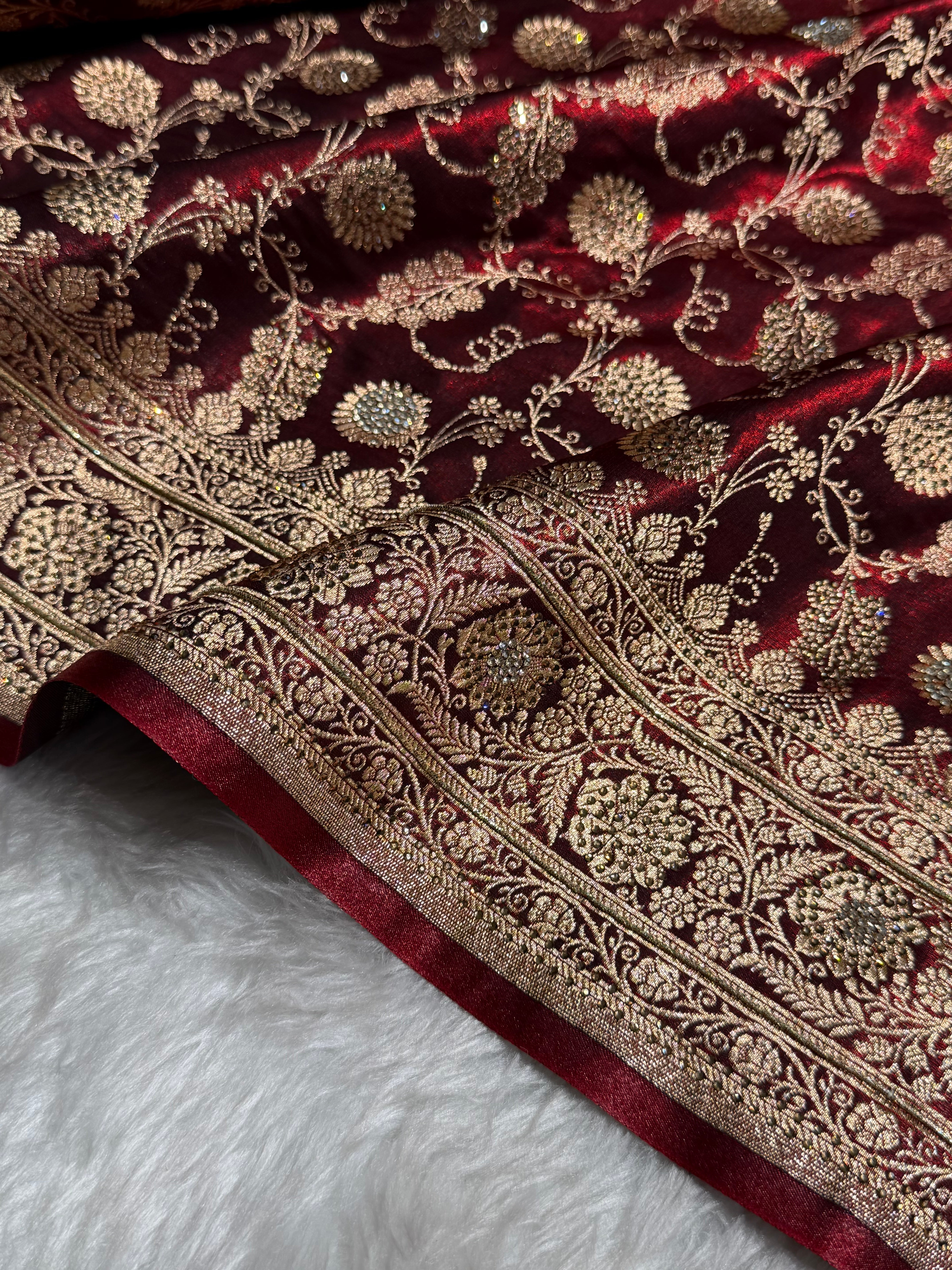 Maroon Satin Silk Jaal with Swavroski Work BSS17