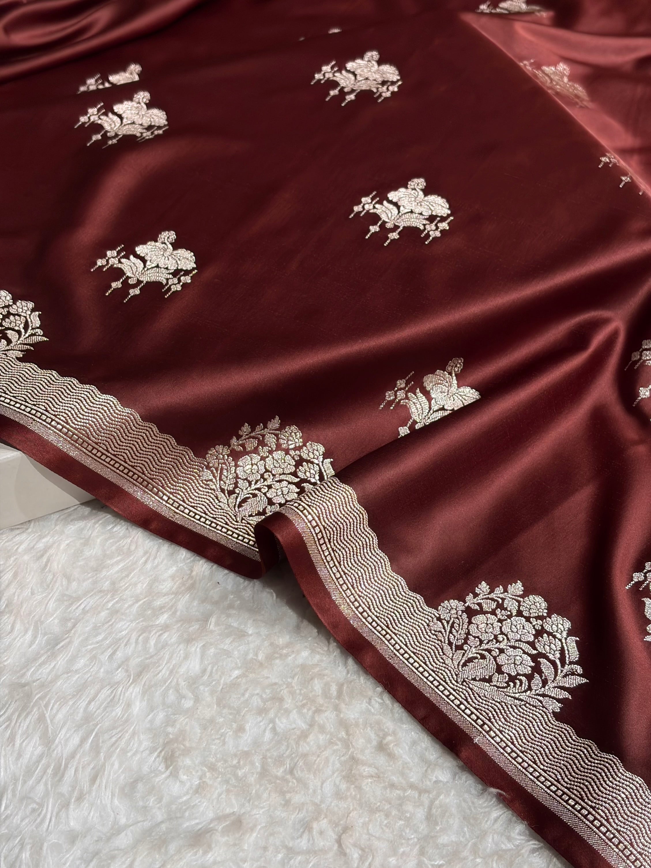 Banarasi Chocolate Shades Floral Mashru Silk Saree MS87