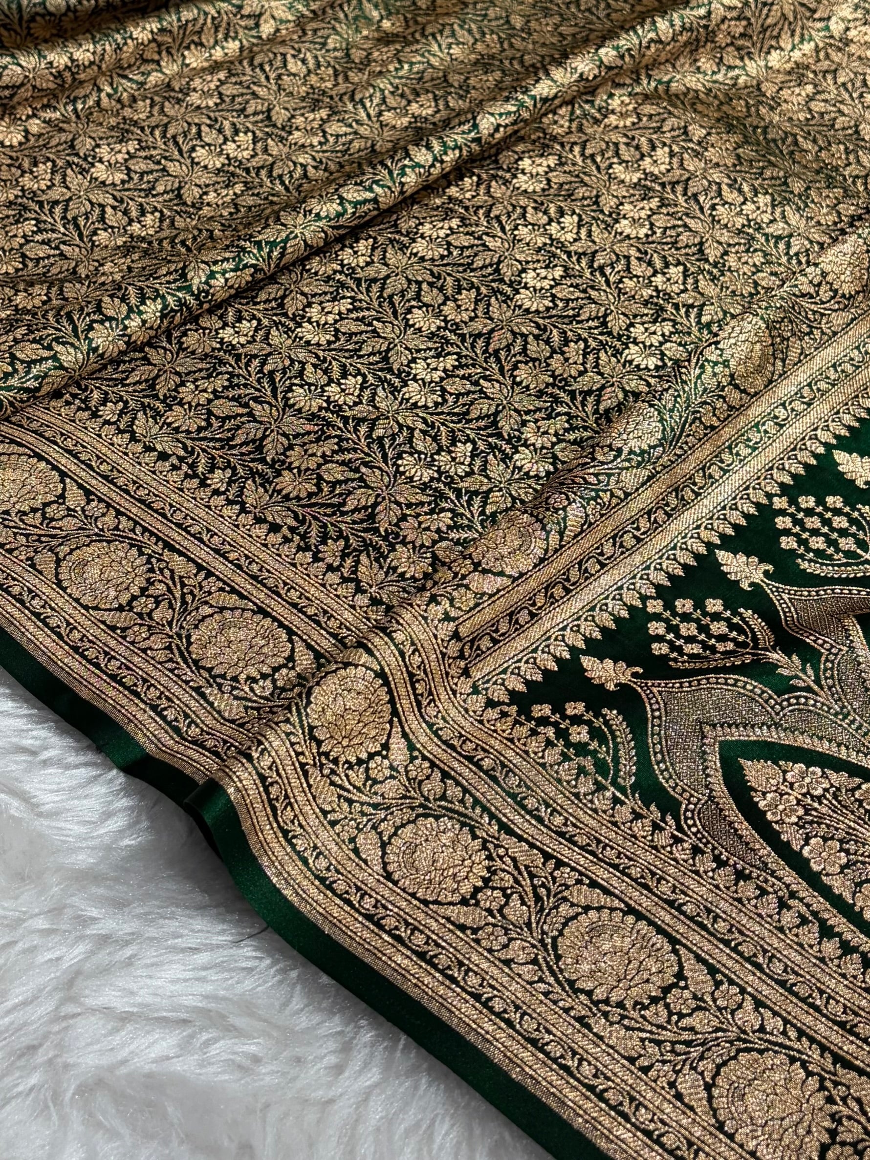 Bottle Green Shades Brocade Satin Silk Saree Banarasi Saree Shades SS30