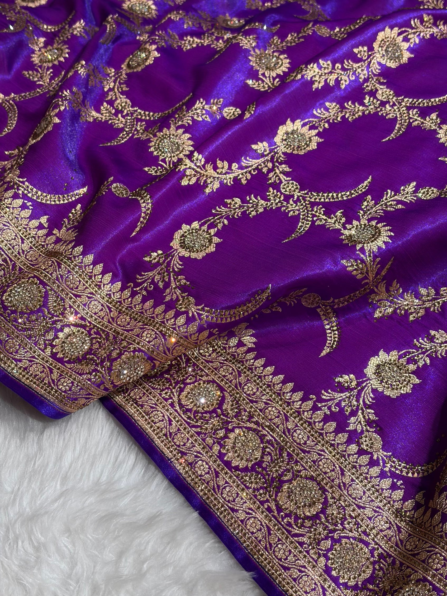 Purple Shades Swarovski Work Jaal Pattern Satin Silk Saree BSS18