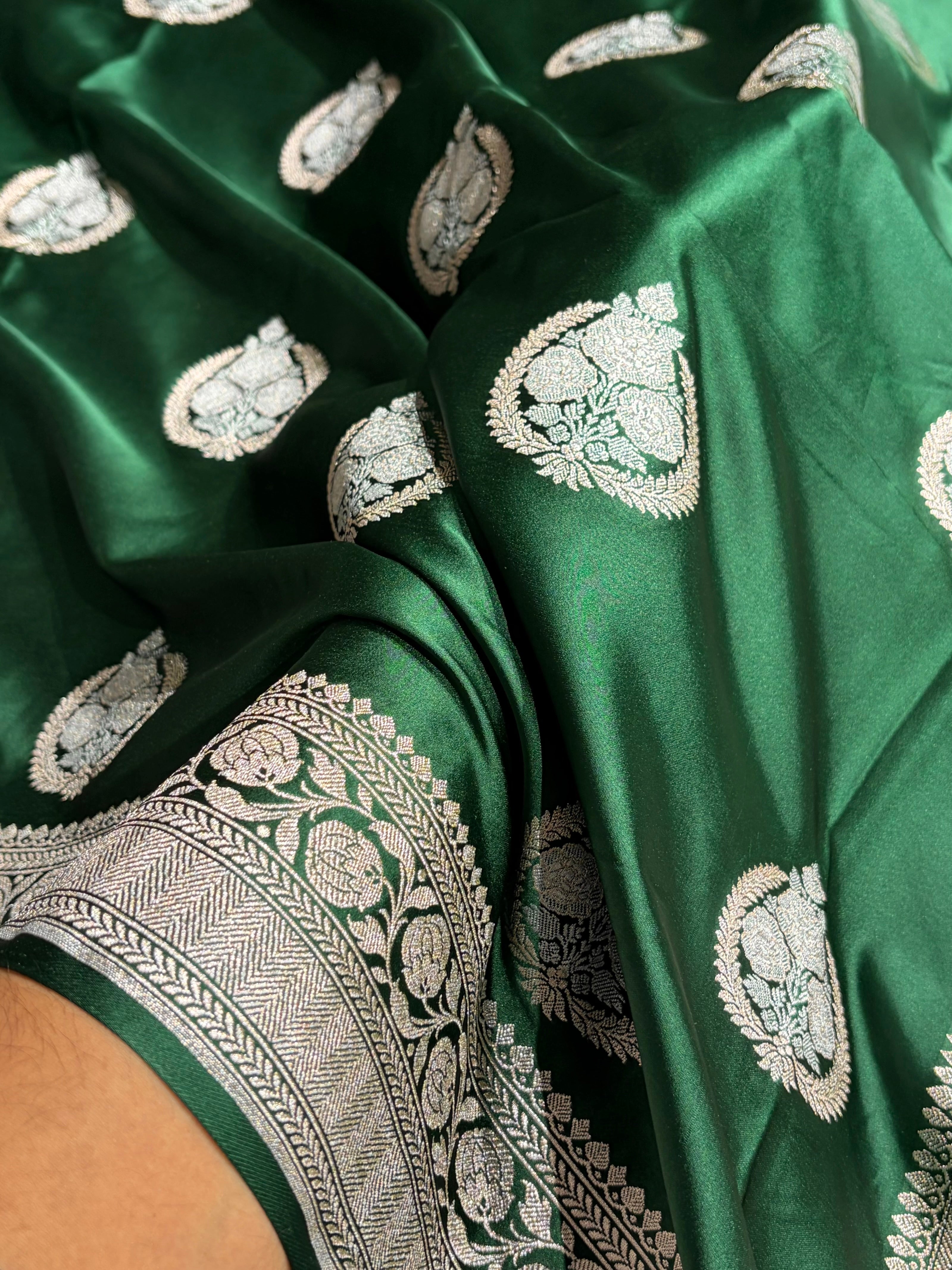 Bottle Green Shades Minakari Boota Mashru Silk Saree MS35