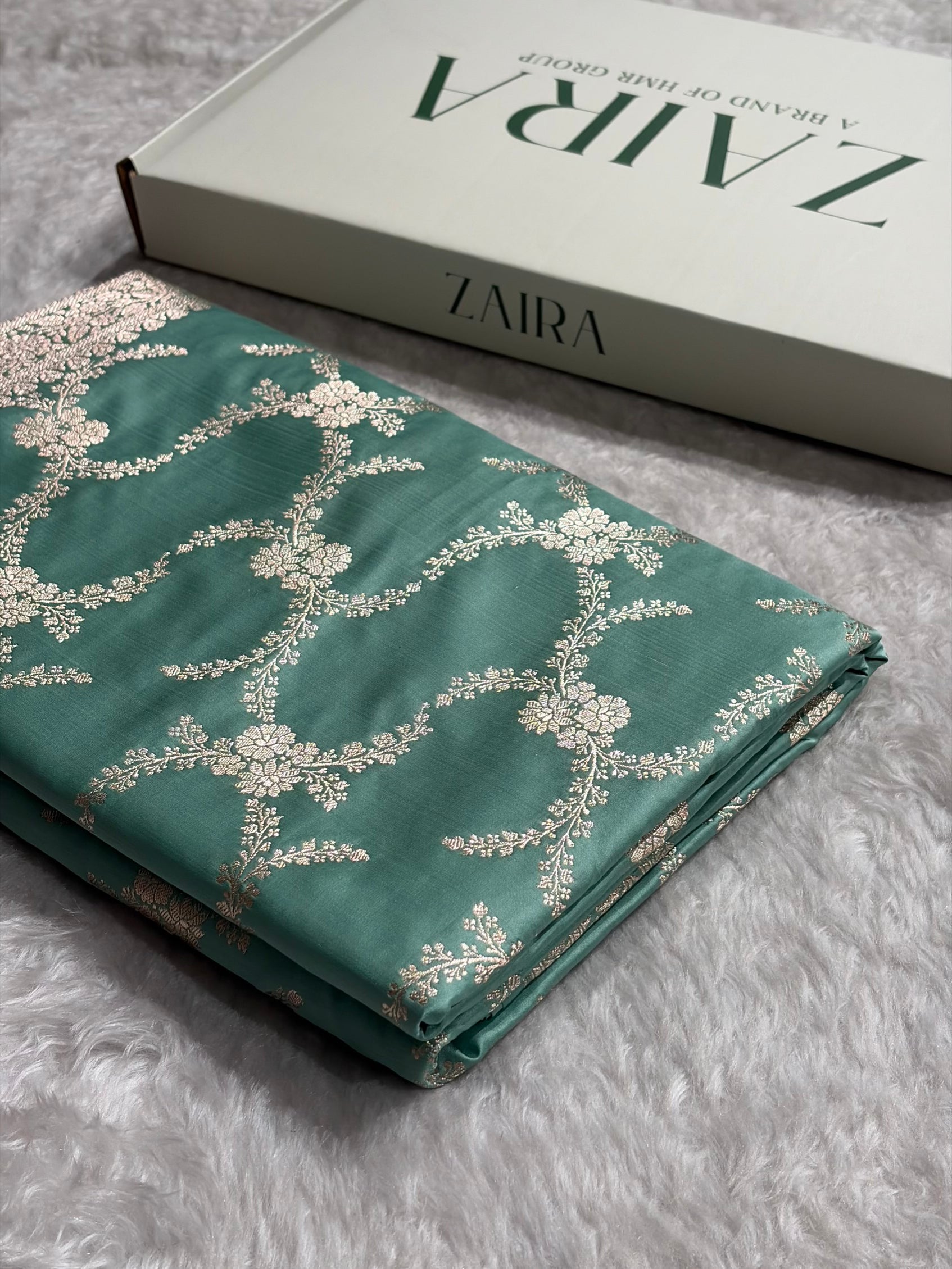 Sea Green Shades Banarasi With Floral Border Mashru Silk Saree MSM-127