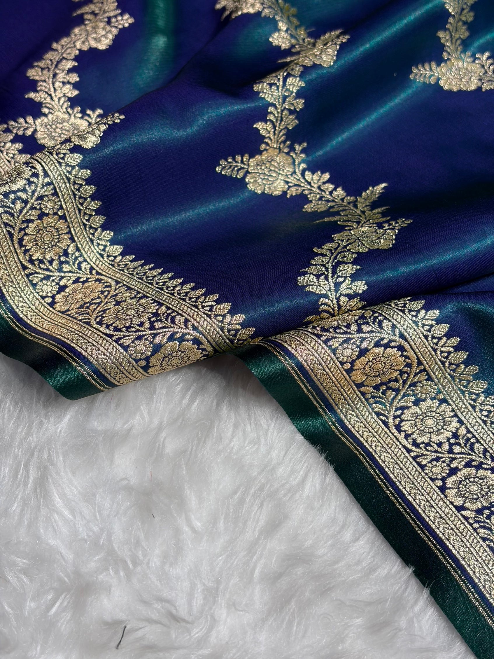 Peacock Shades Banarasi Satin Silk Saree SS35