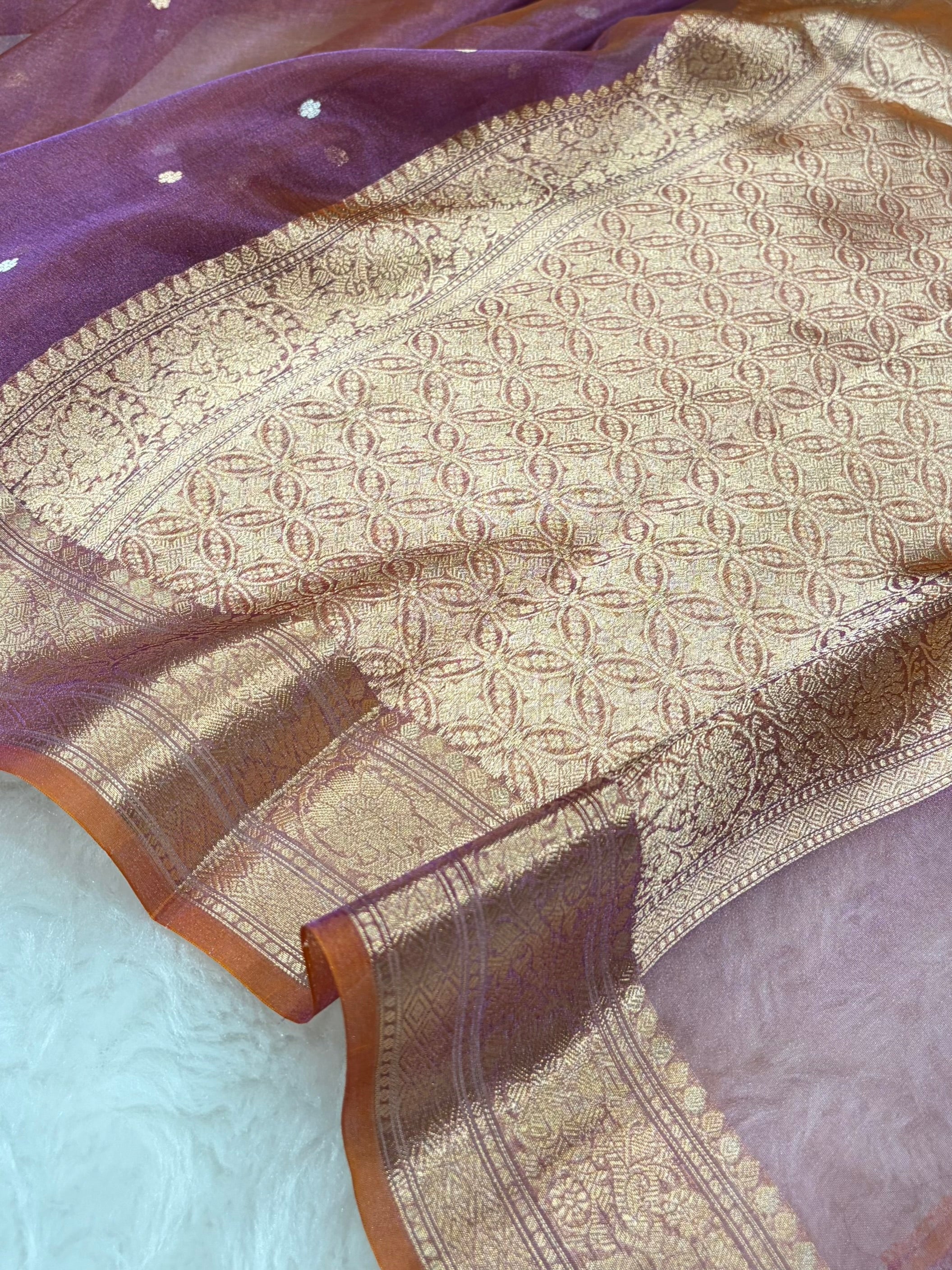 Cross Baby Peach Shades Boota Pure Tissue Silk Saree PT-21