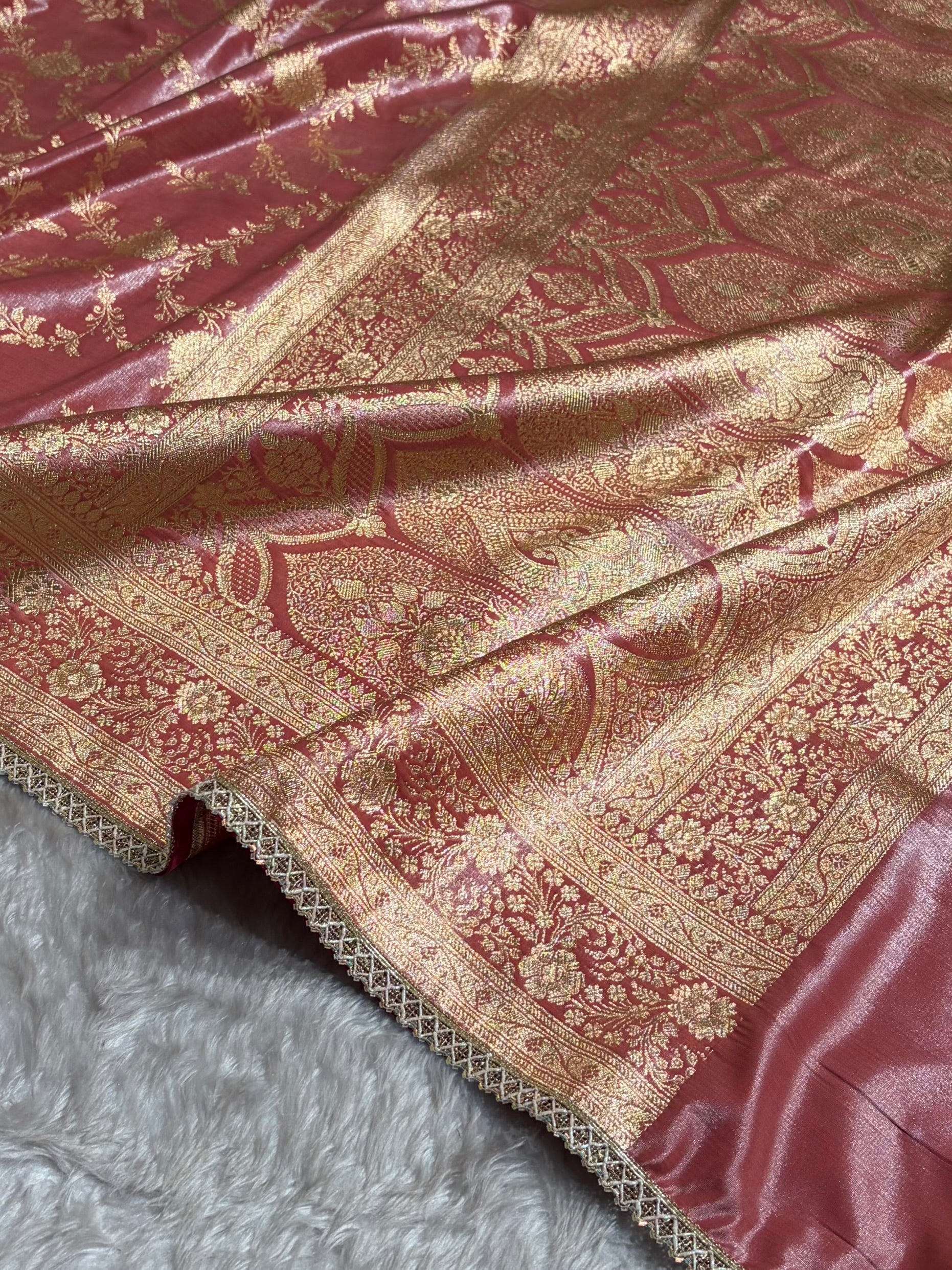 Satin Silk Banarasi Jaal In Dusty Peach Shades With Gotta Patti SSGP14