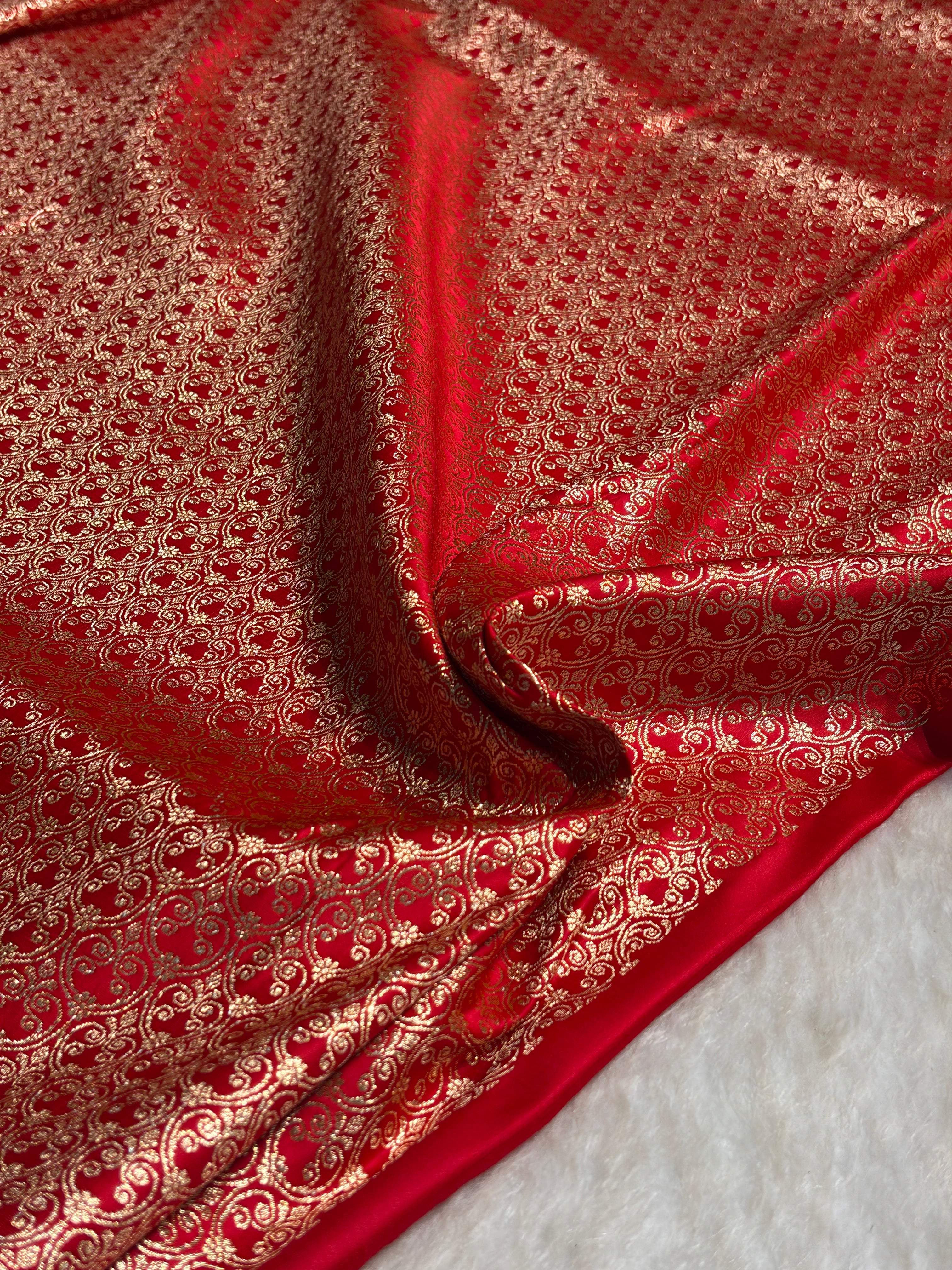 Red Floral Boota Satin Katan Silk saree SK35