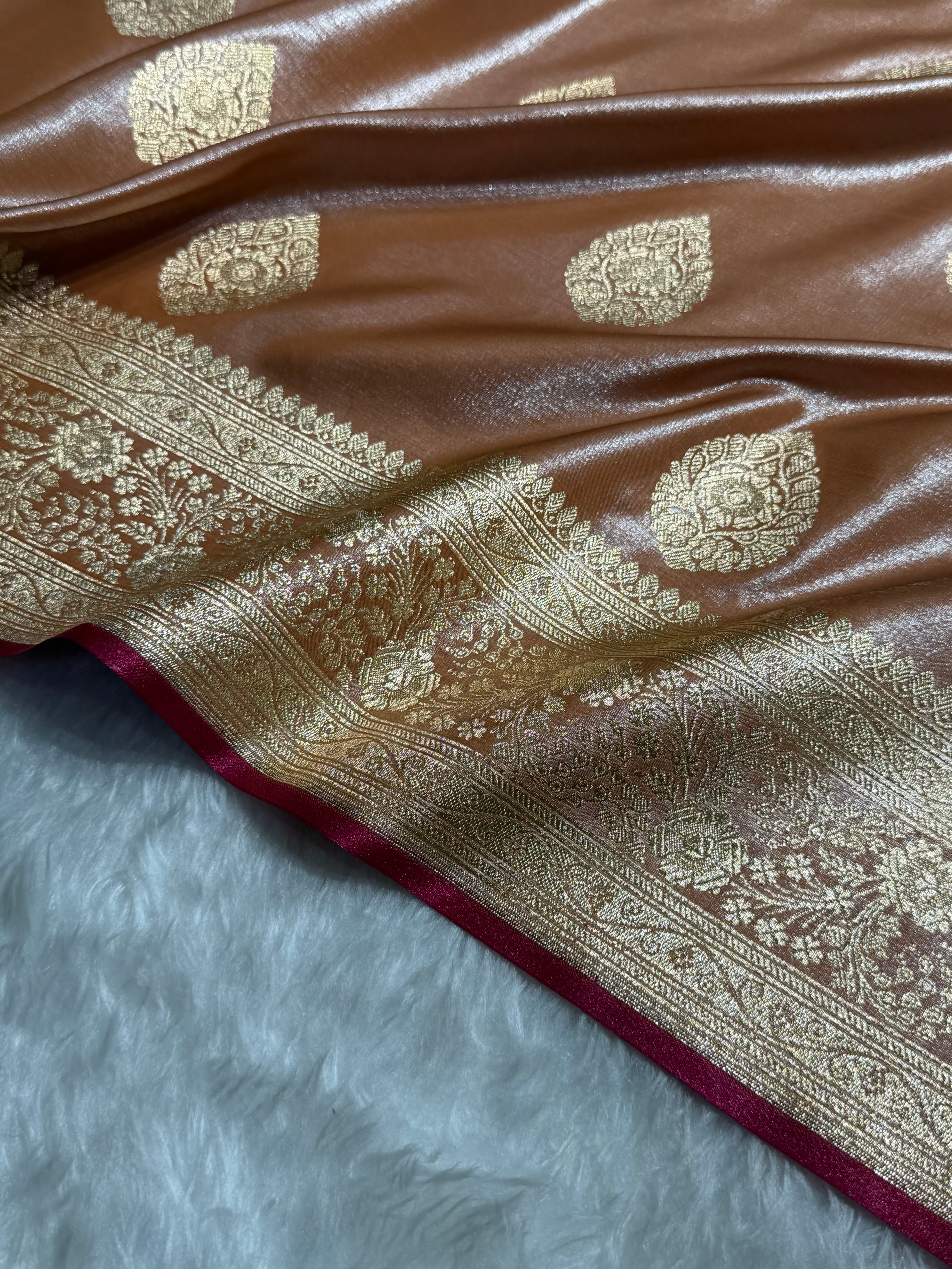 Ultra Light Weight Satin Silk Boota in Copper Shades SS05