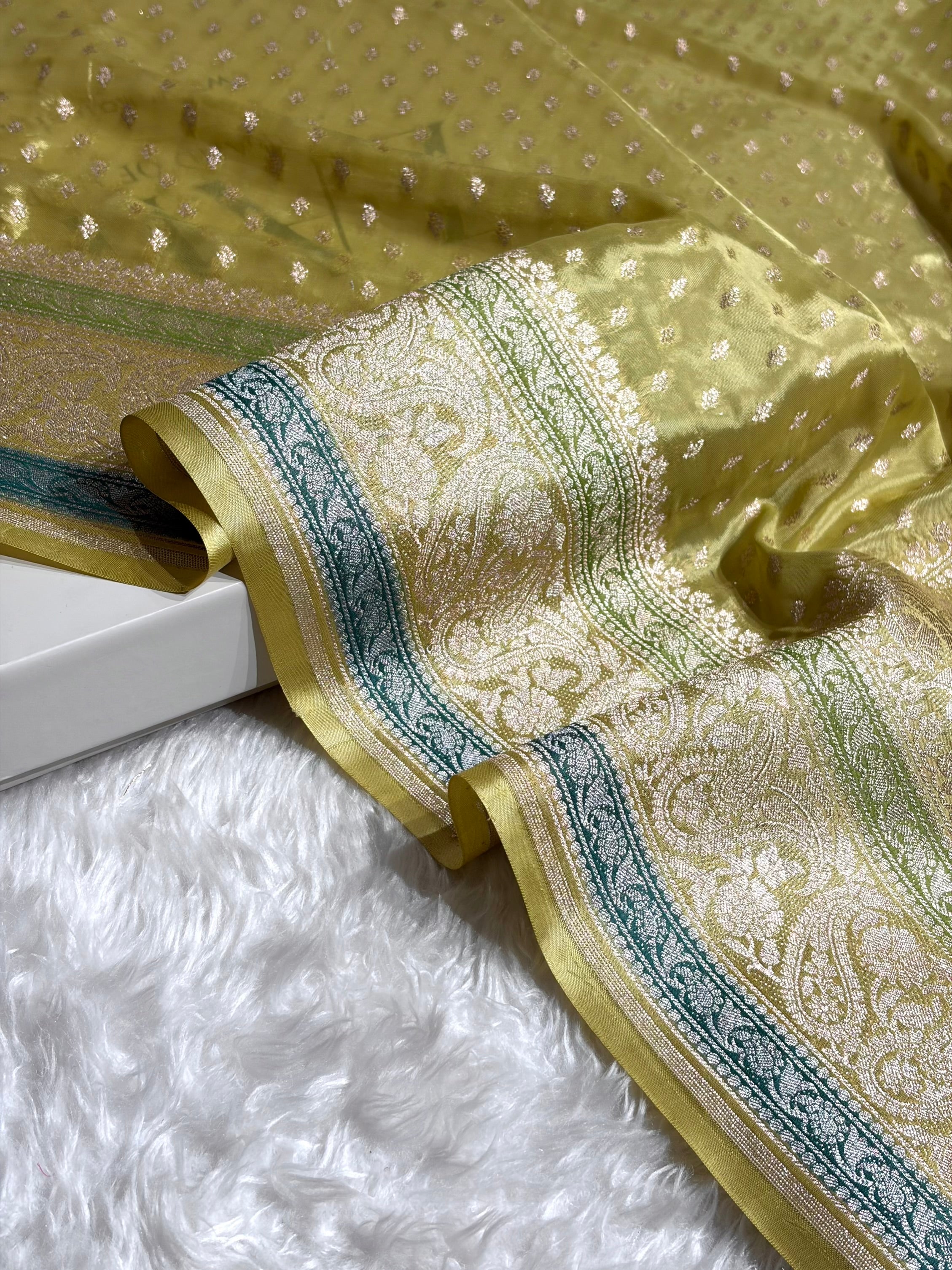 Lemon Shades With Contrast Border Crepe Silky Katan Banarasi Saree CSK-08