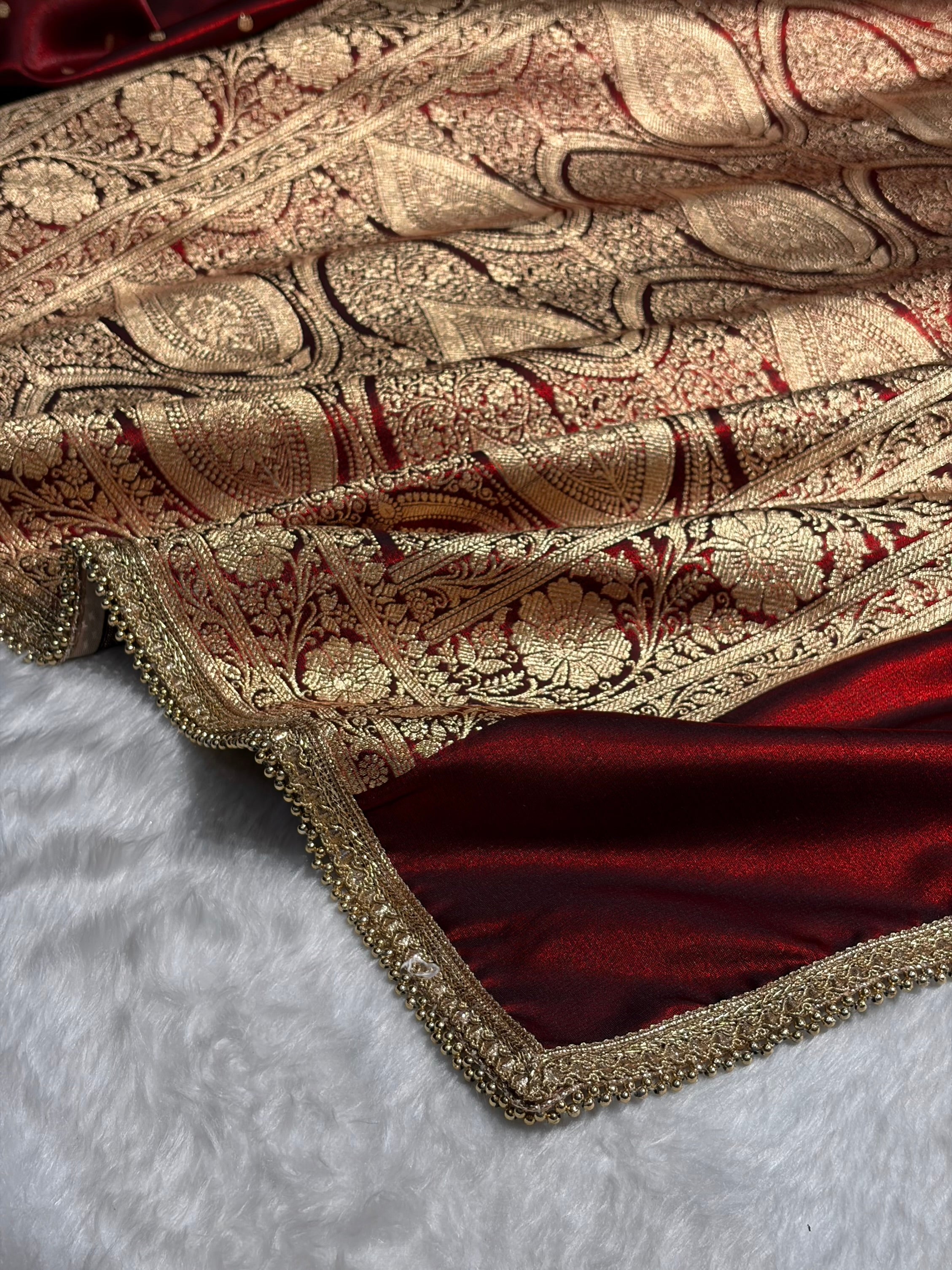 Satin Silk Dot Booti in Maroon Shades With Gotta Patti SSGP08