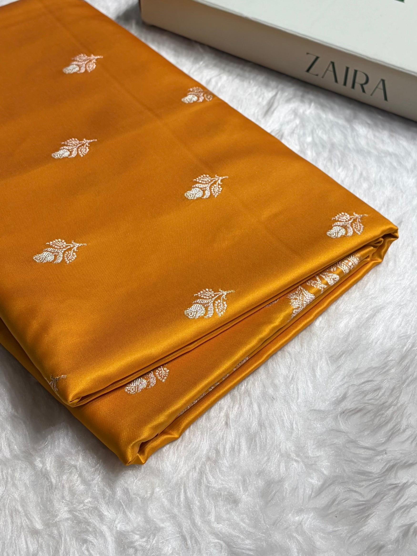 Mustard Yellow Blue Boota With Floral Border Mashru Silk Saree MSM-85