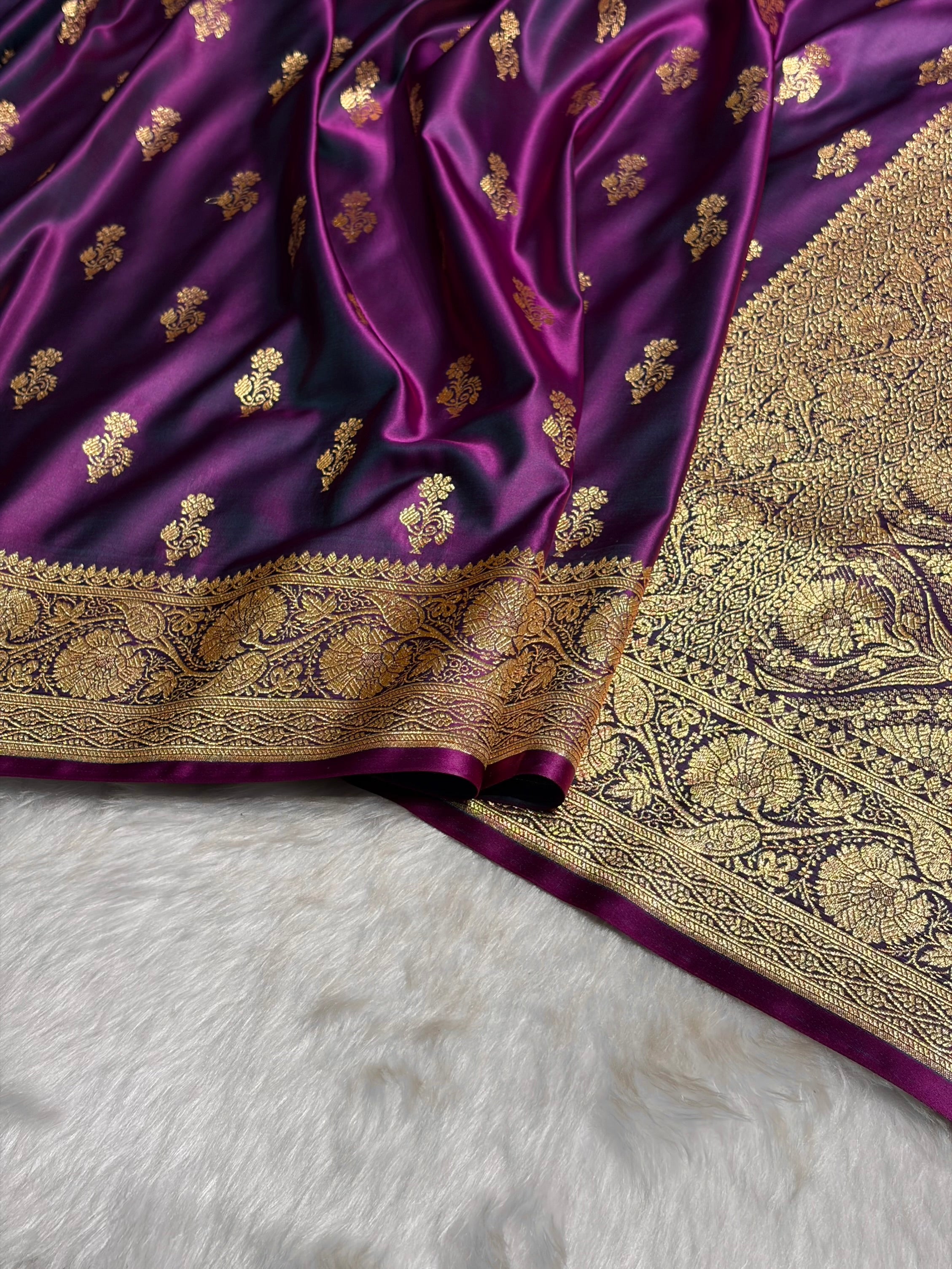 Wine Unique Boota Pattern Satin Katan Silk Saree SK68