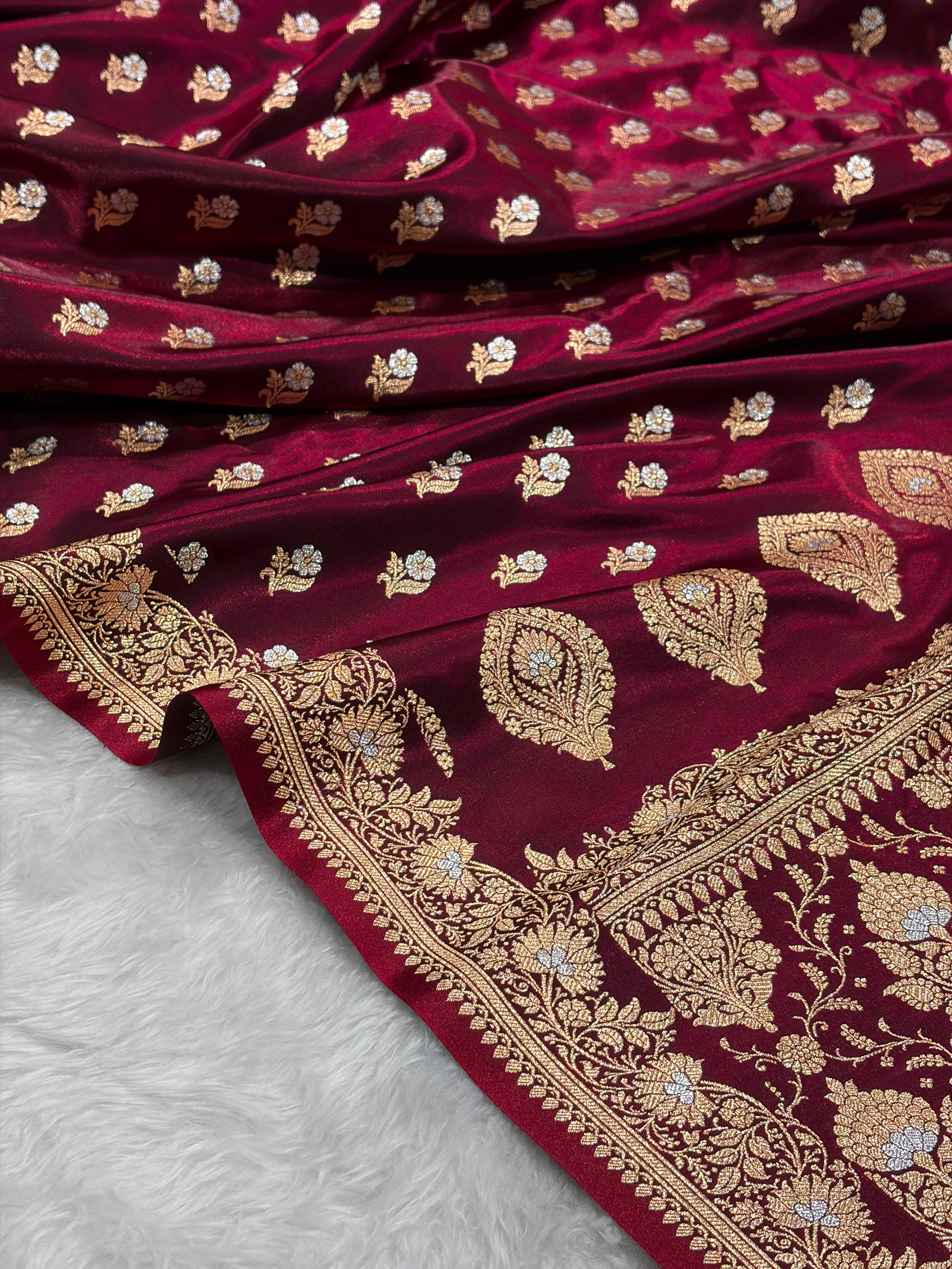 Banarasi Satin Silk Meena Boota in Maroon Shades SS38