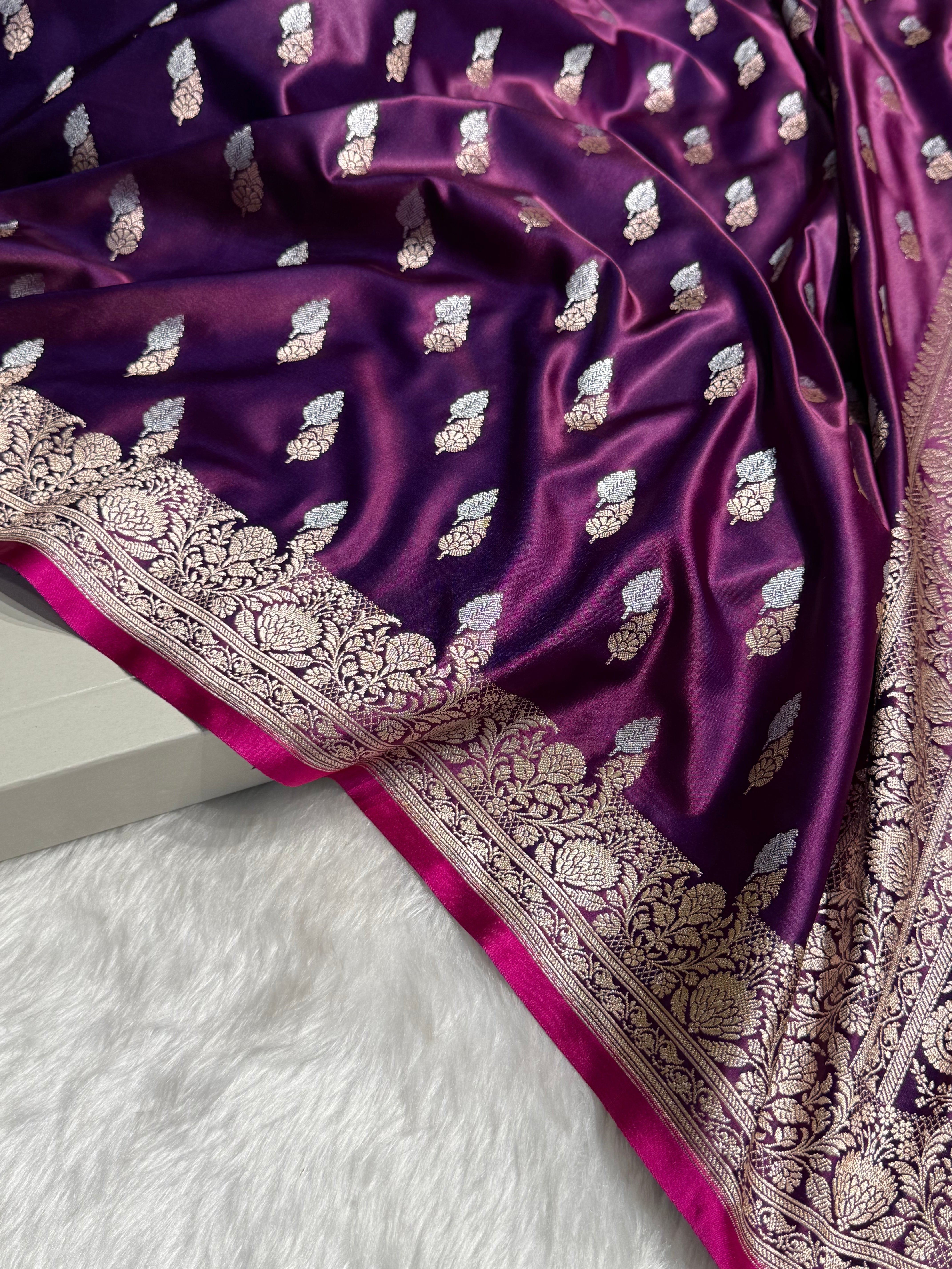 Cross Purple Dual Floral Booti Mashru Silk Saree