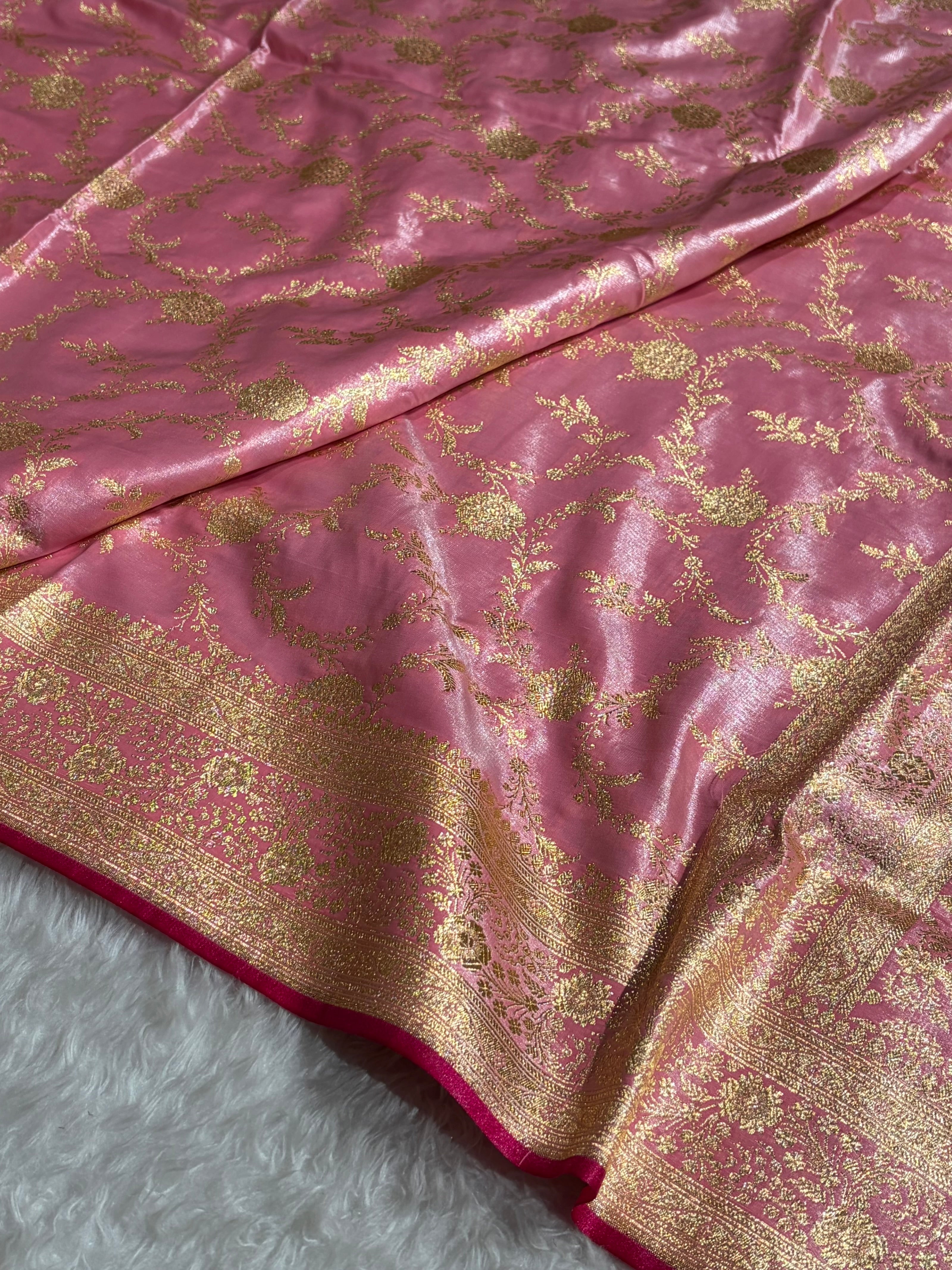 Satin Silk Banarasi Jaal in Blush Pink Shades SS14