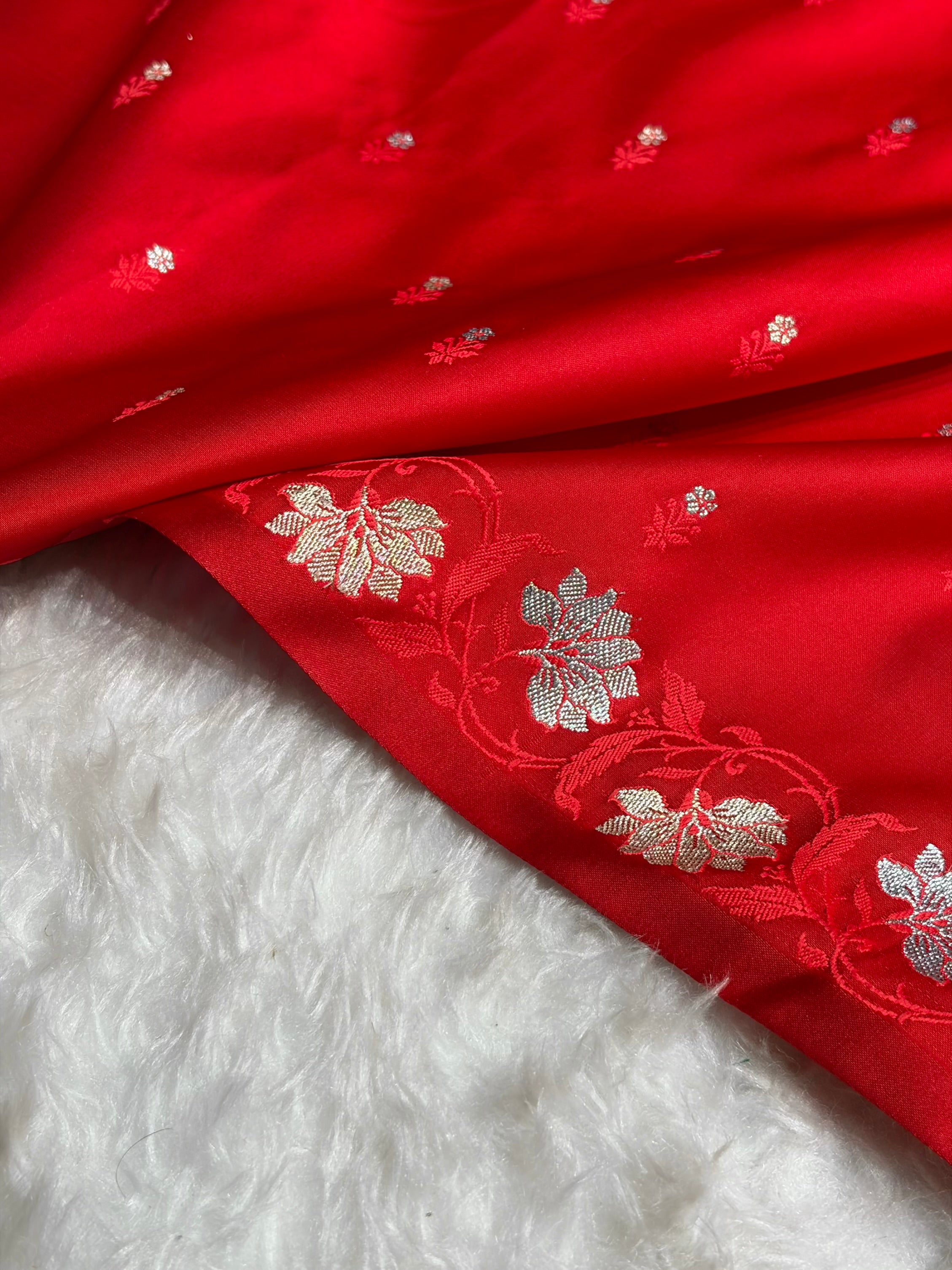 Red Floral Boota With Floral Border Mashru Silk Saree MSM 78