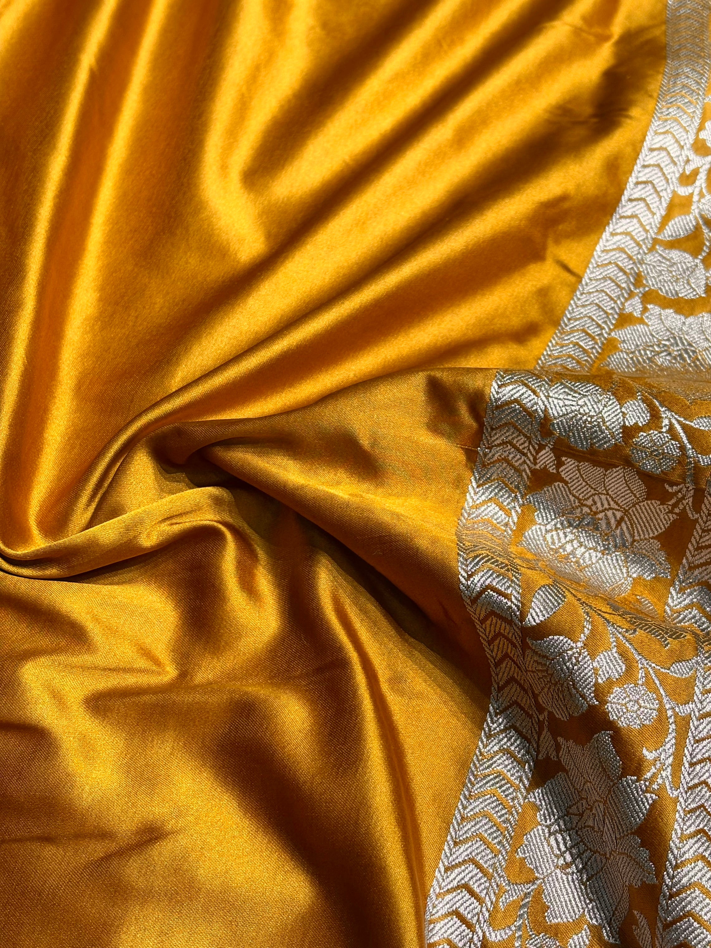 Mustard Shades Jaal Mashru Silk Saree