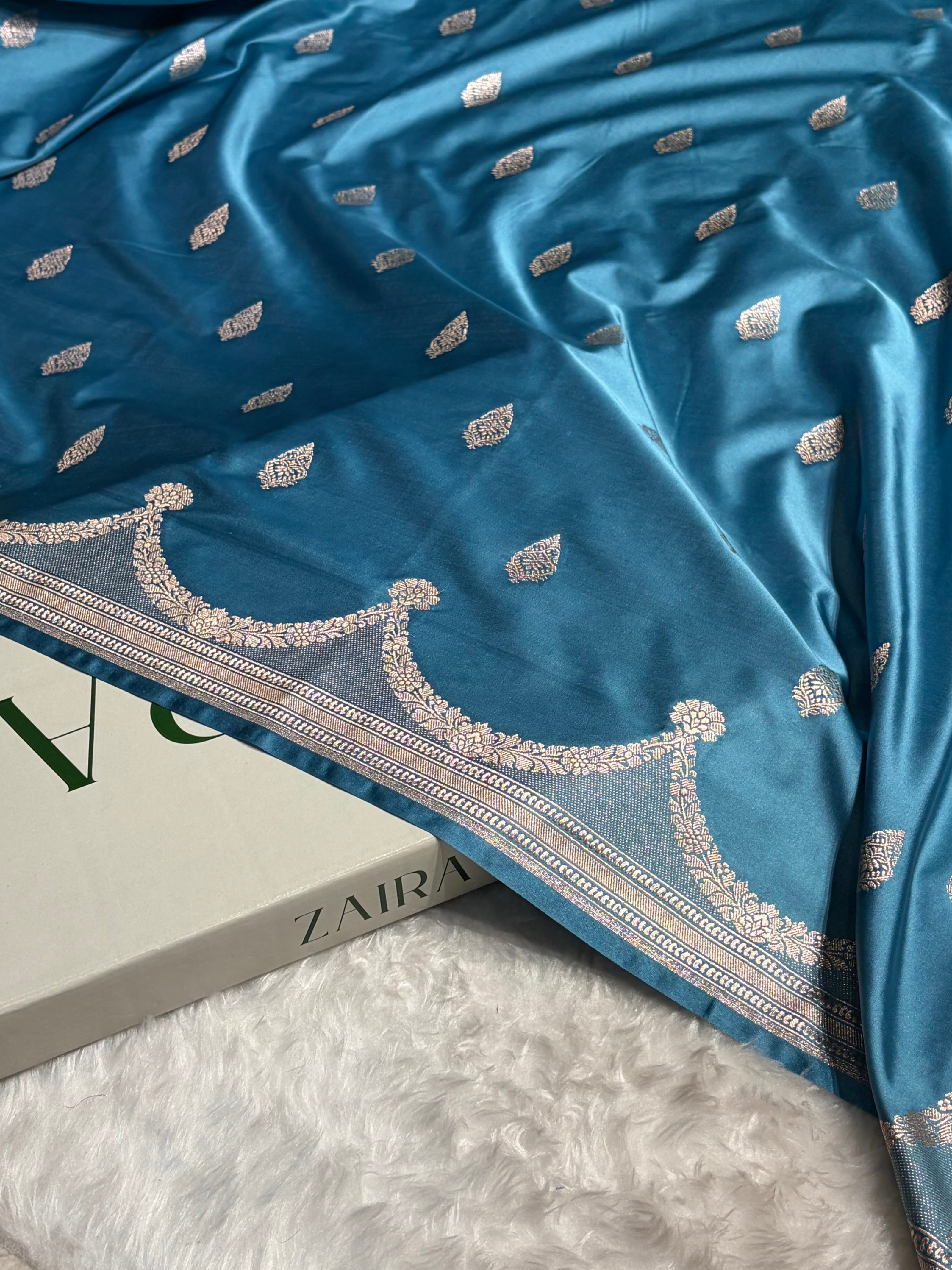 Firozi Shades Scallop Mashru Silk Saree MS20