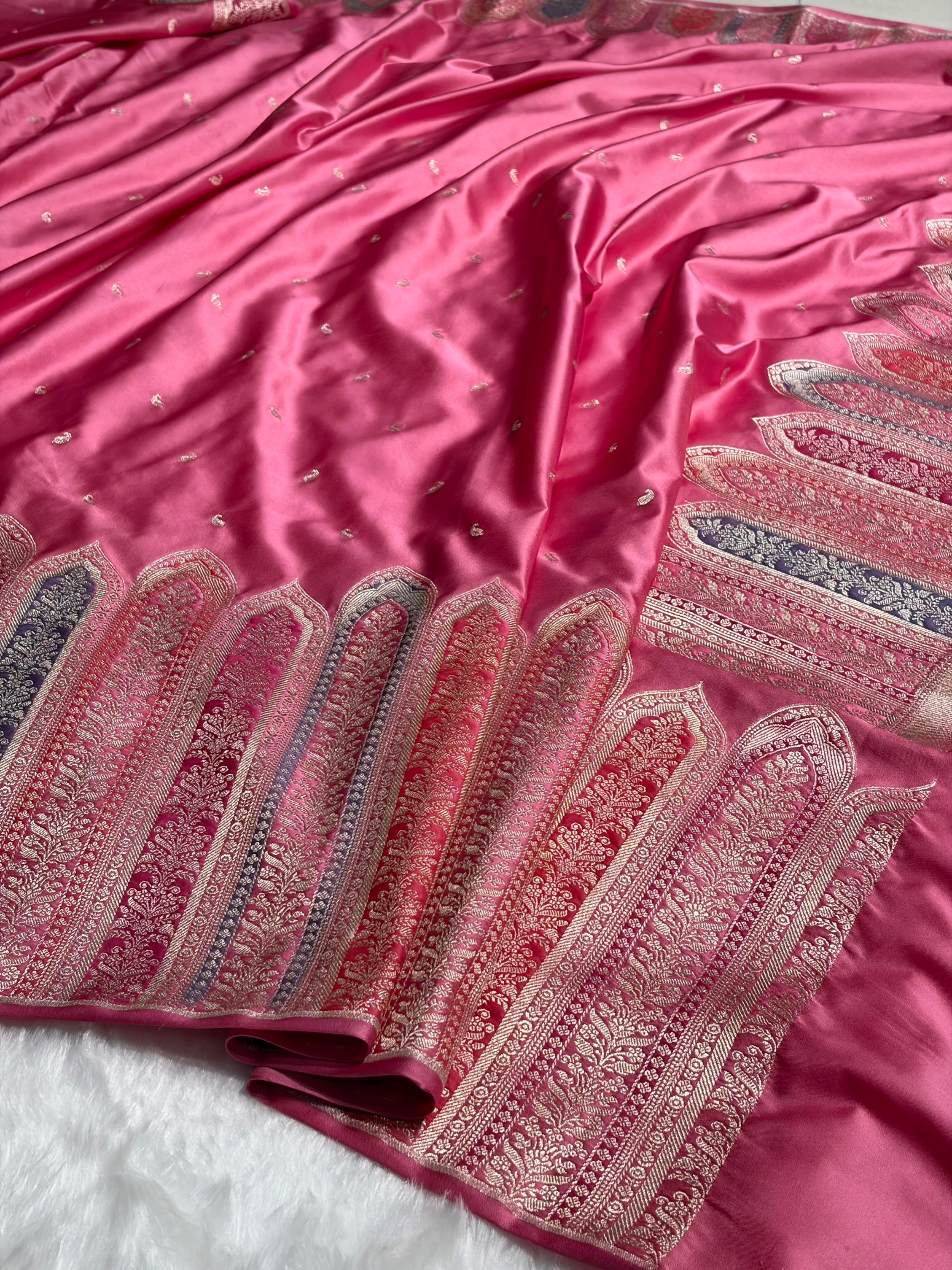 Skirt Border Baby Pink Minakari Mashru Silk Saree MS13