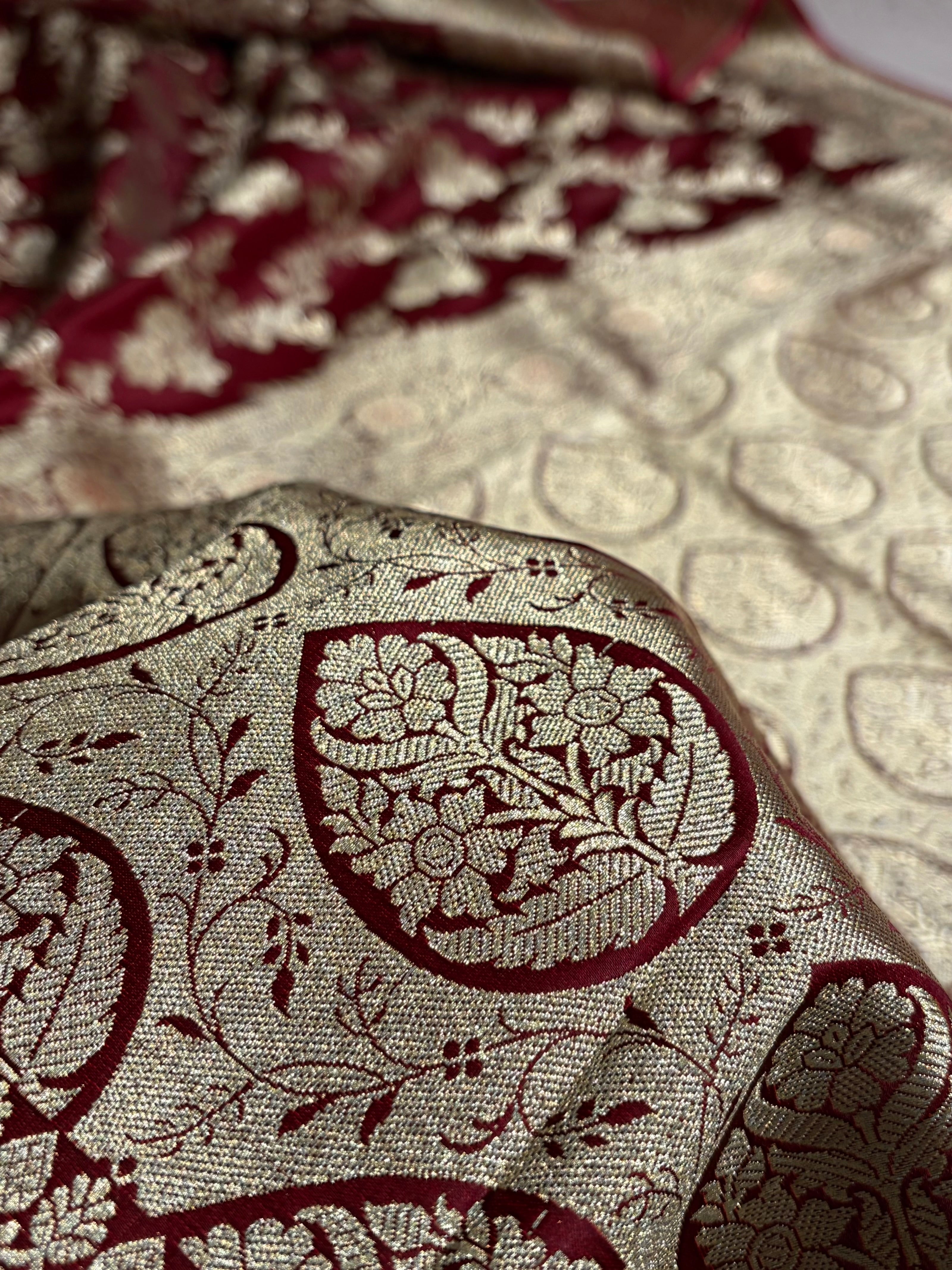 Banarasi Garnet Jaal Soft Katan Silk Saree