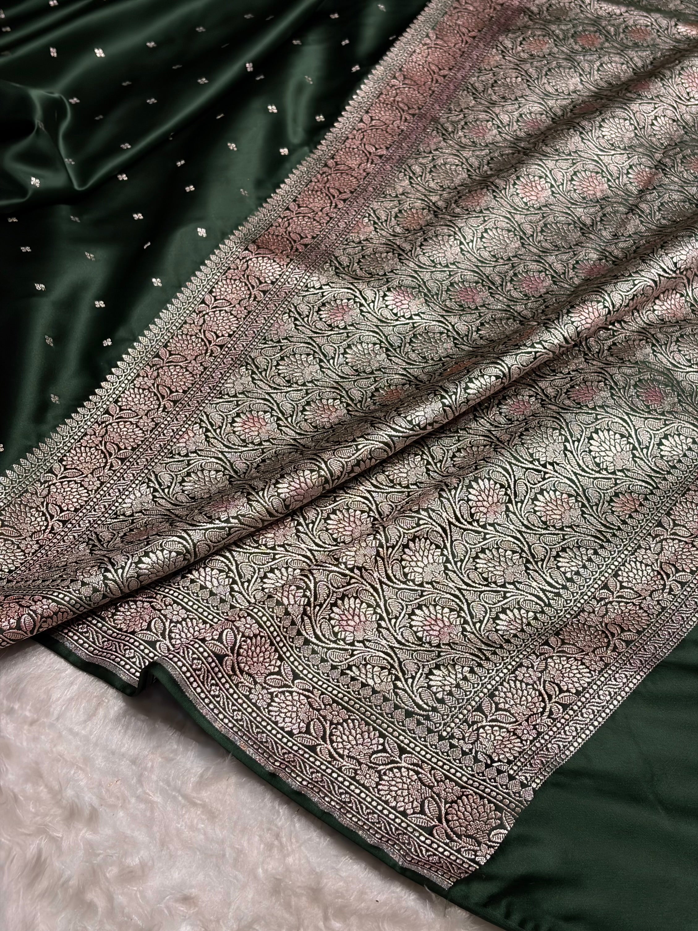 Bottle Green Shades Booti Mashru Silk Saree MS70