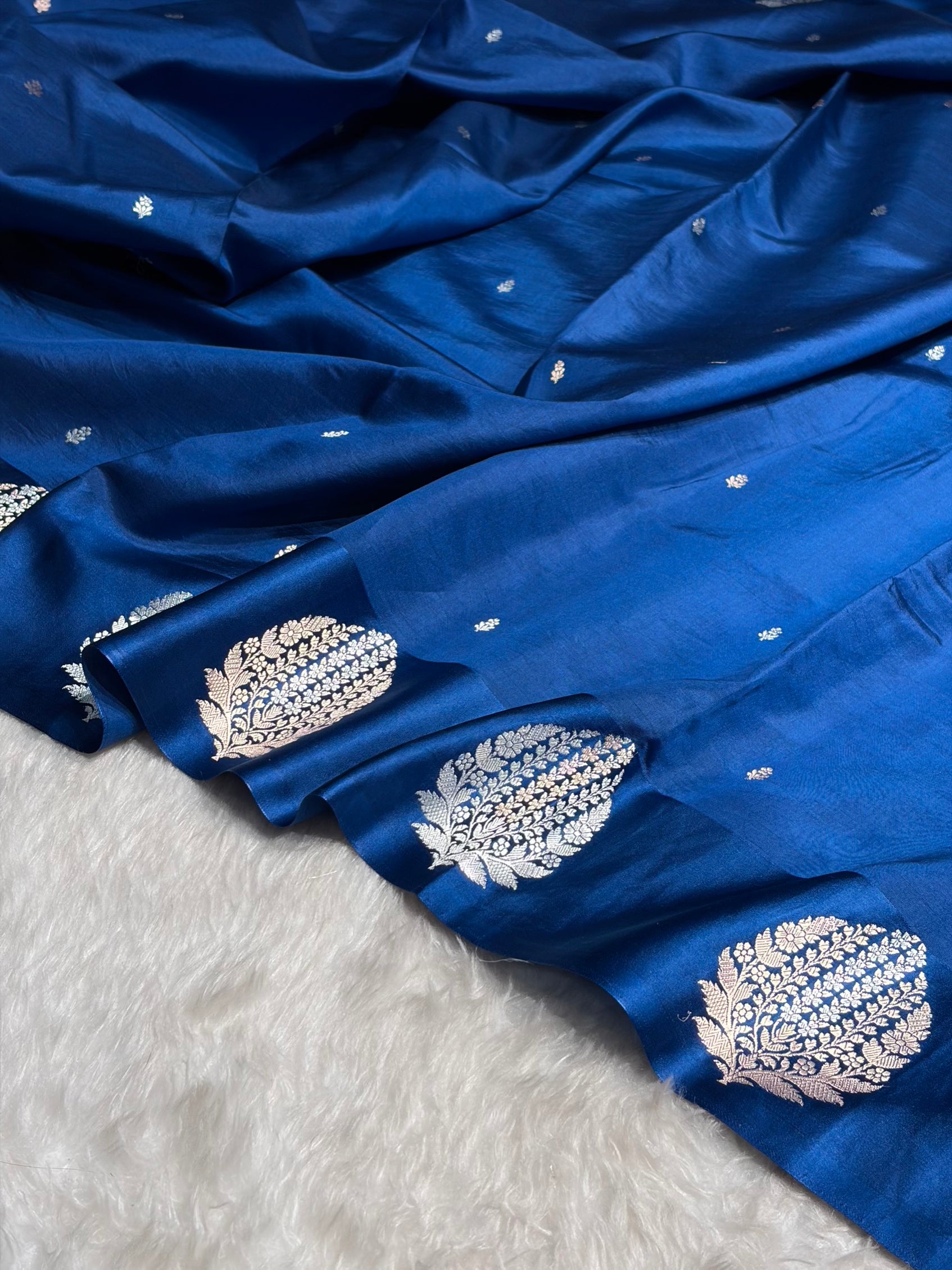 German blue Shades Handwoven Pure Katan Silk Paper Silk RM-69