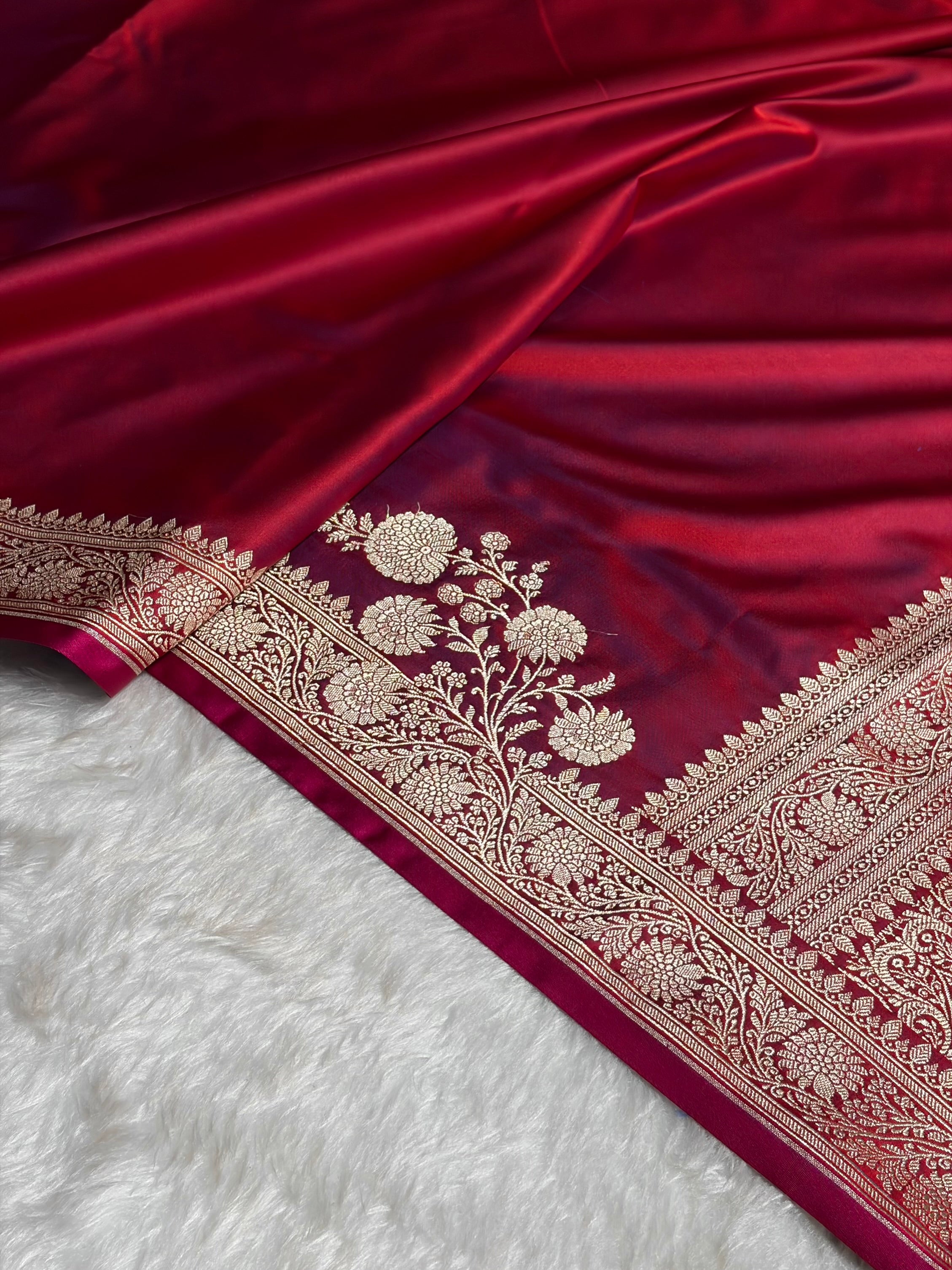 Reddish Magenta Shades Floral Border Mashru Silk Saree MSM-62