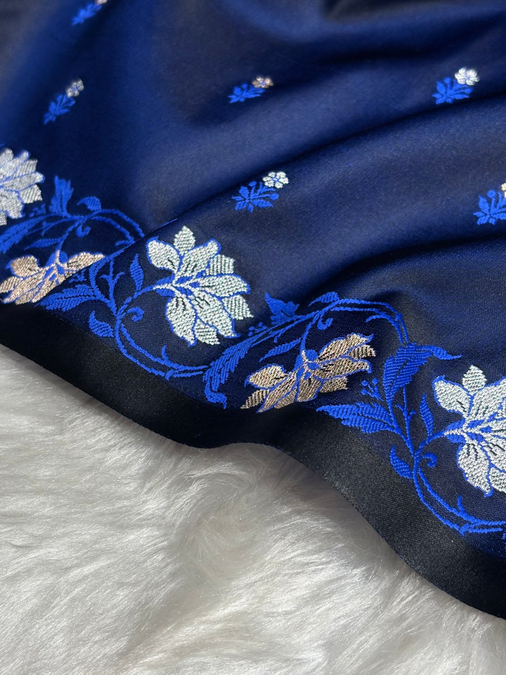 Navy Floral Boota With Floral Border Mashru Silk Saree MSM 78