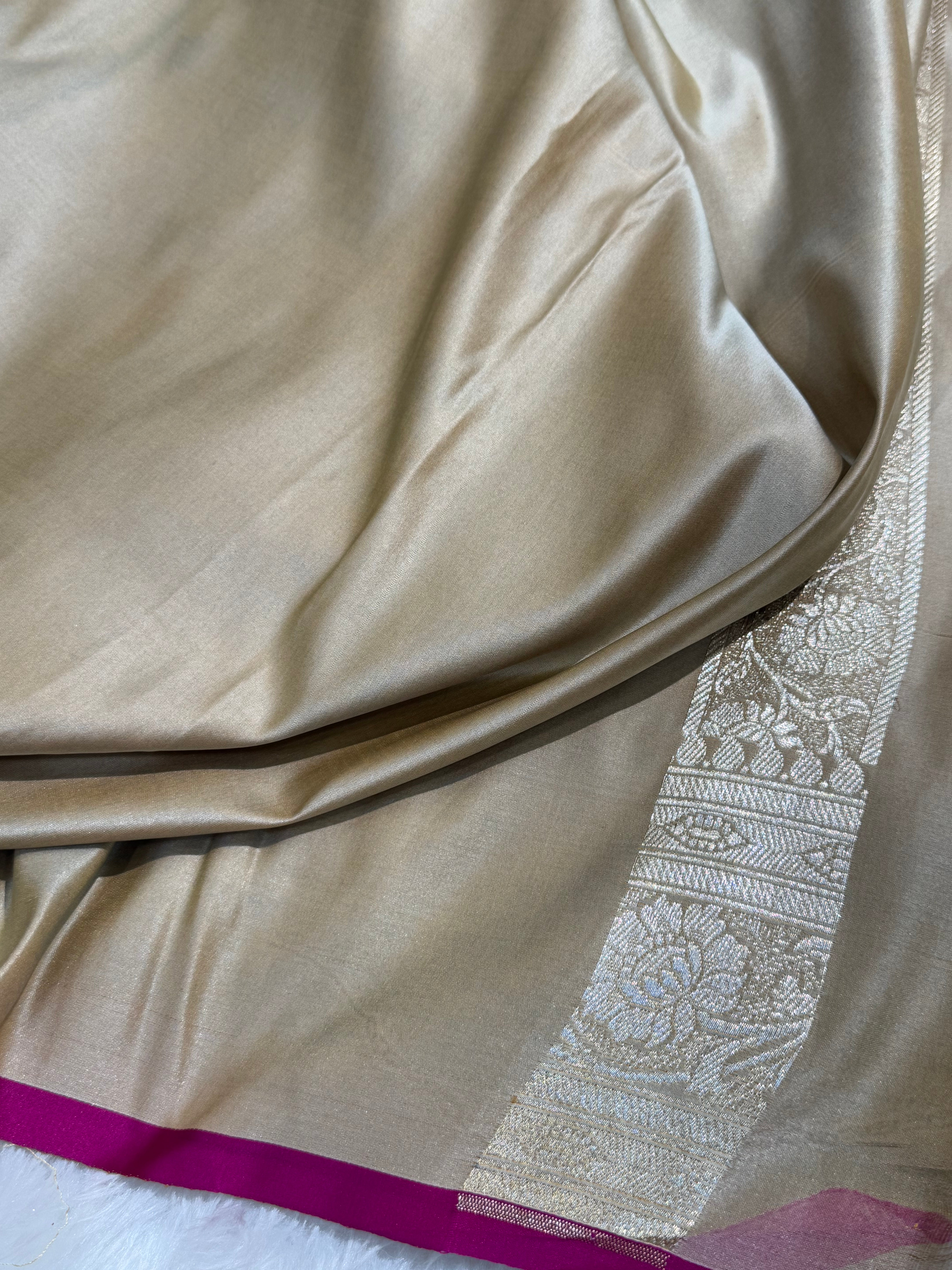 Pastel Beige Jaal Katan Silk saree SK25