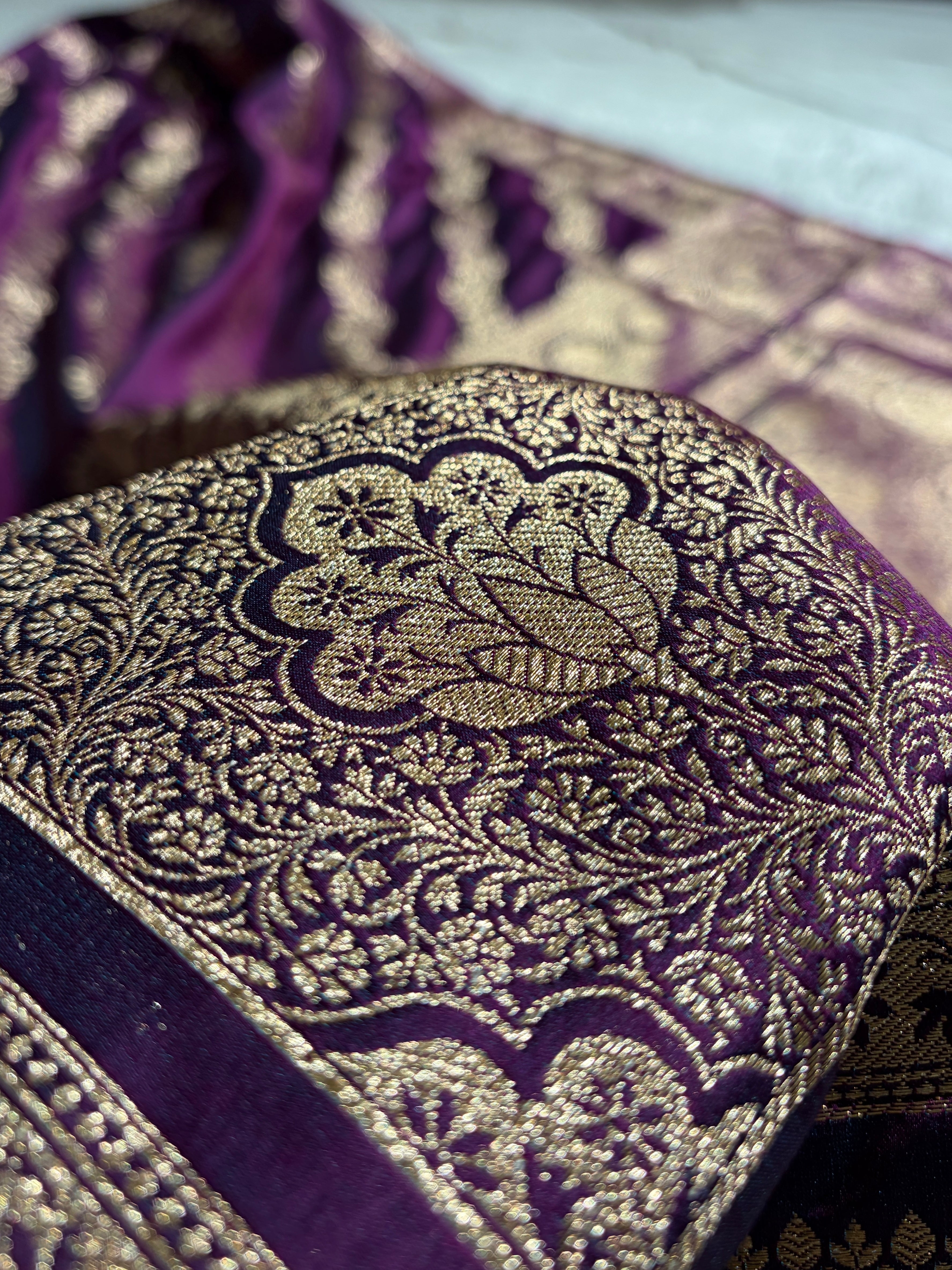 Wine Floral Cross Pattern Satin Katan Silk Saree SK74