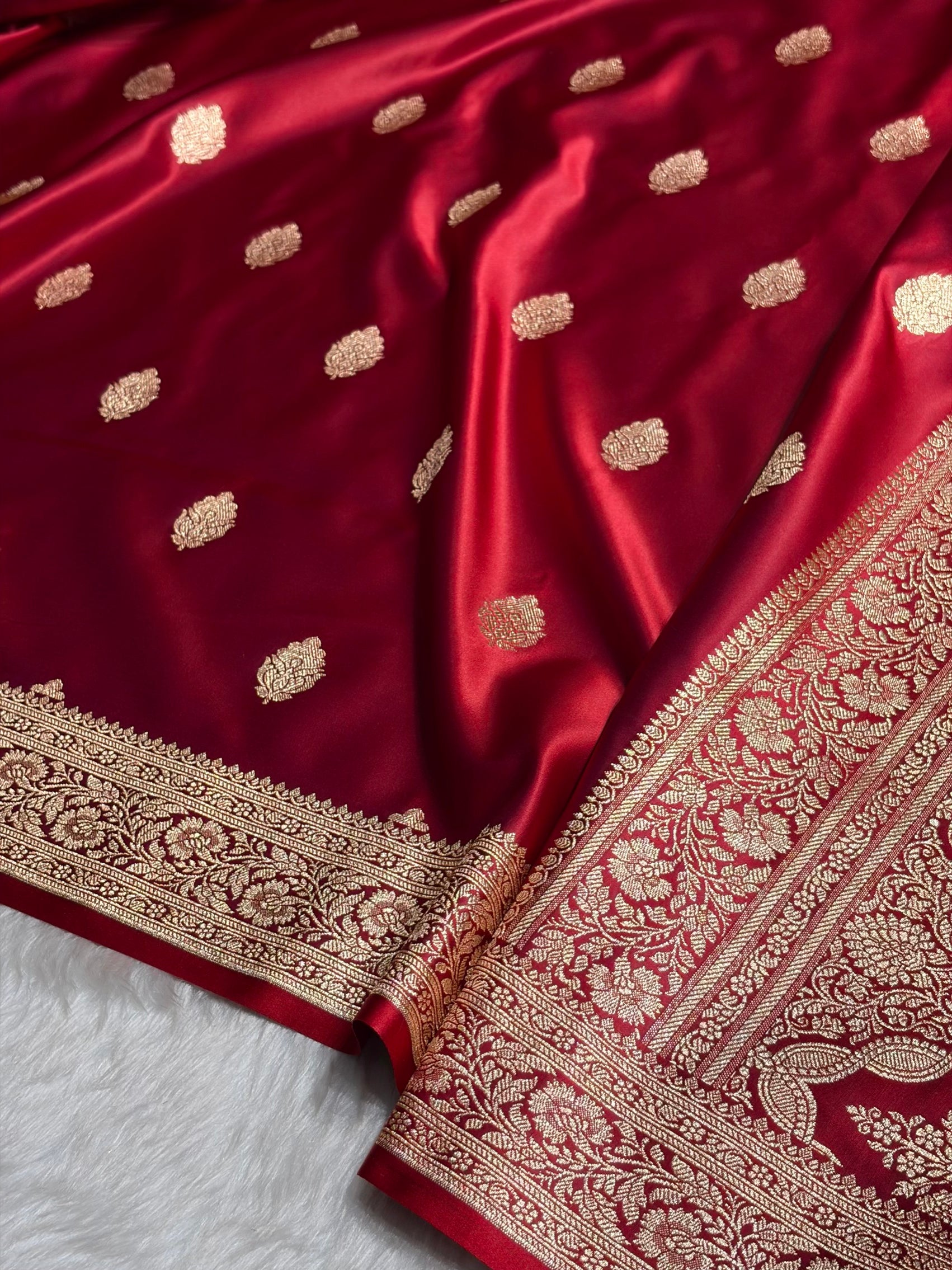 Maroon Booti Pattern Satin Katan Silk Saree SK65