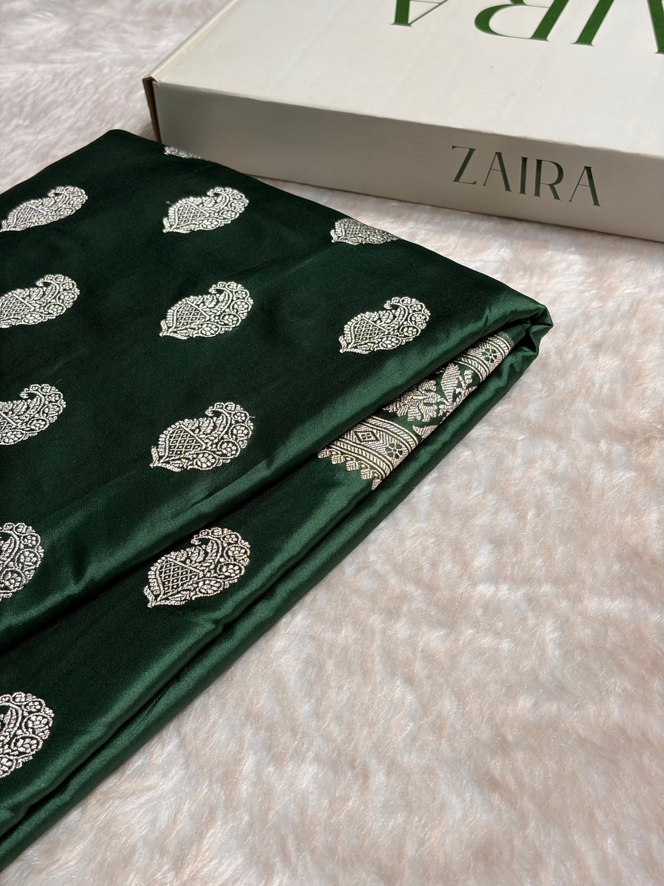 Dark Bottle Green Shades Minakari Motif Mashru Silk Saree MS09