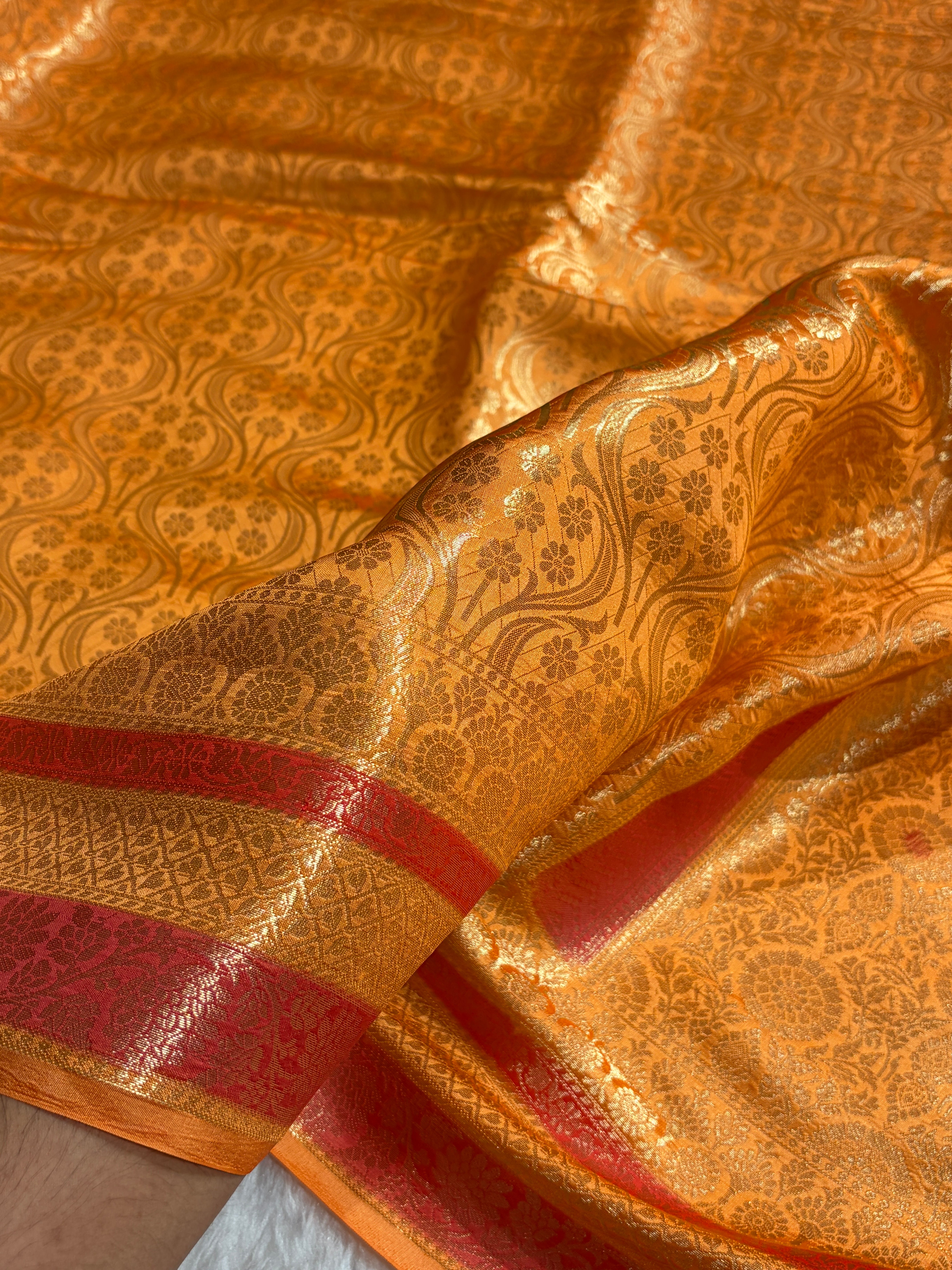 Banarasi Orange Shade Flower Minakari Brocade Pure Caramel Mango Silk Saree CS-22