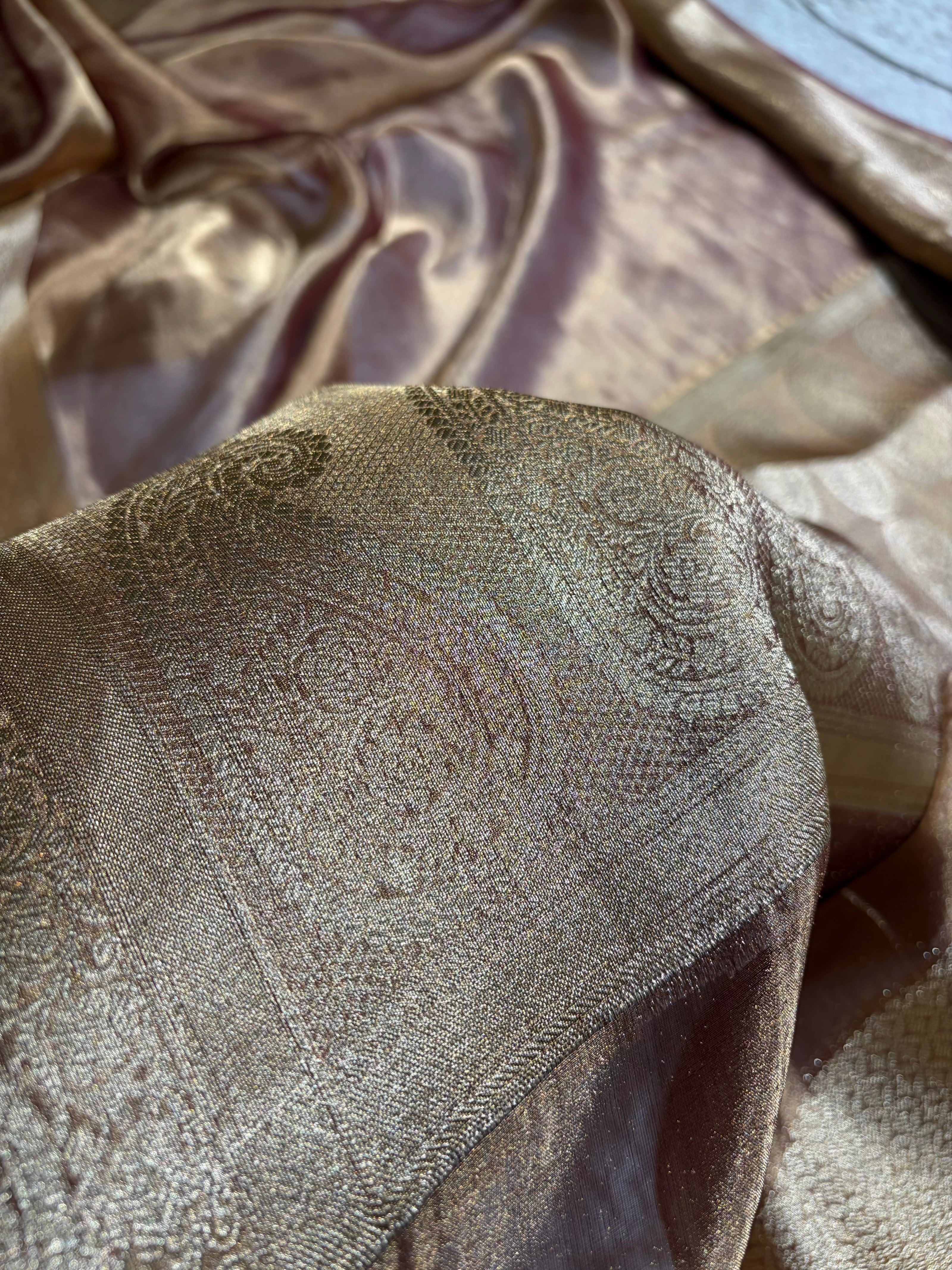 Dark Cheeku Tissue Bananasi Floral Pure Tissue Silk Saree PT-57