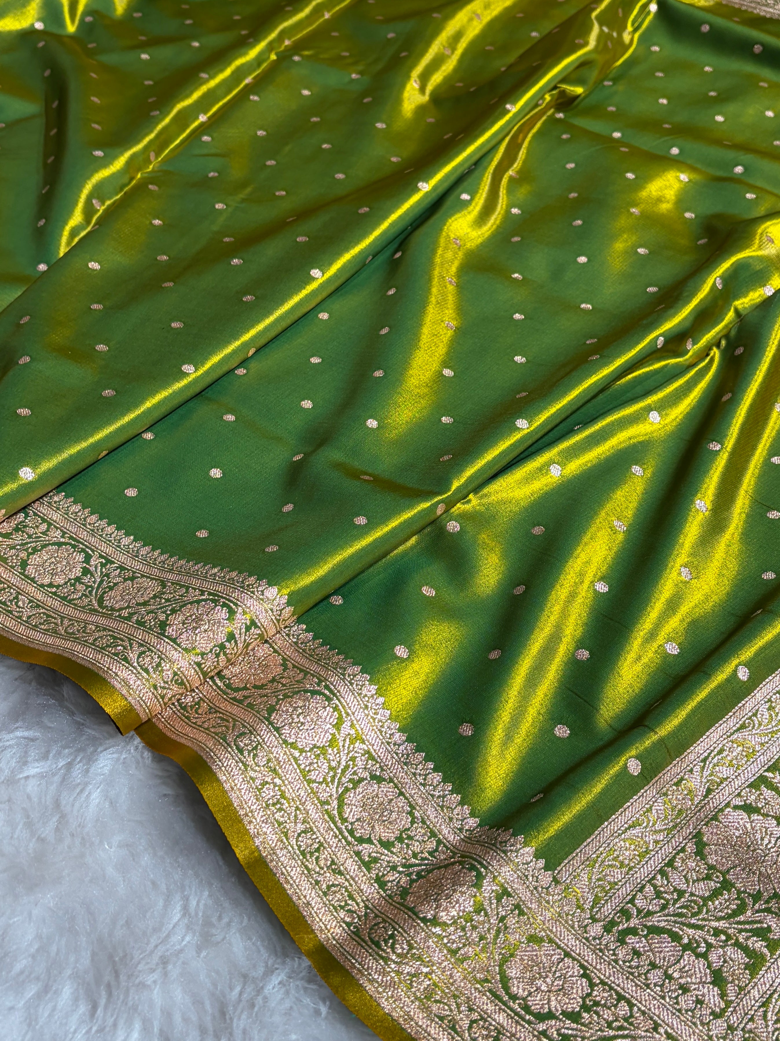 Satin Silk Dot Booti in Parrot Green Shades SS08