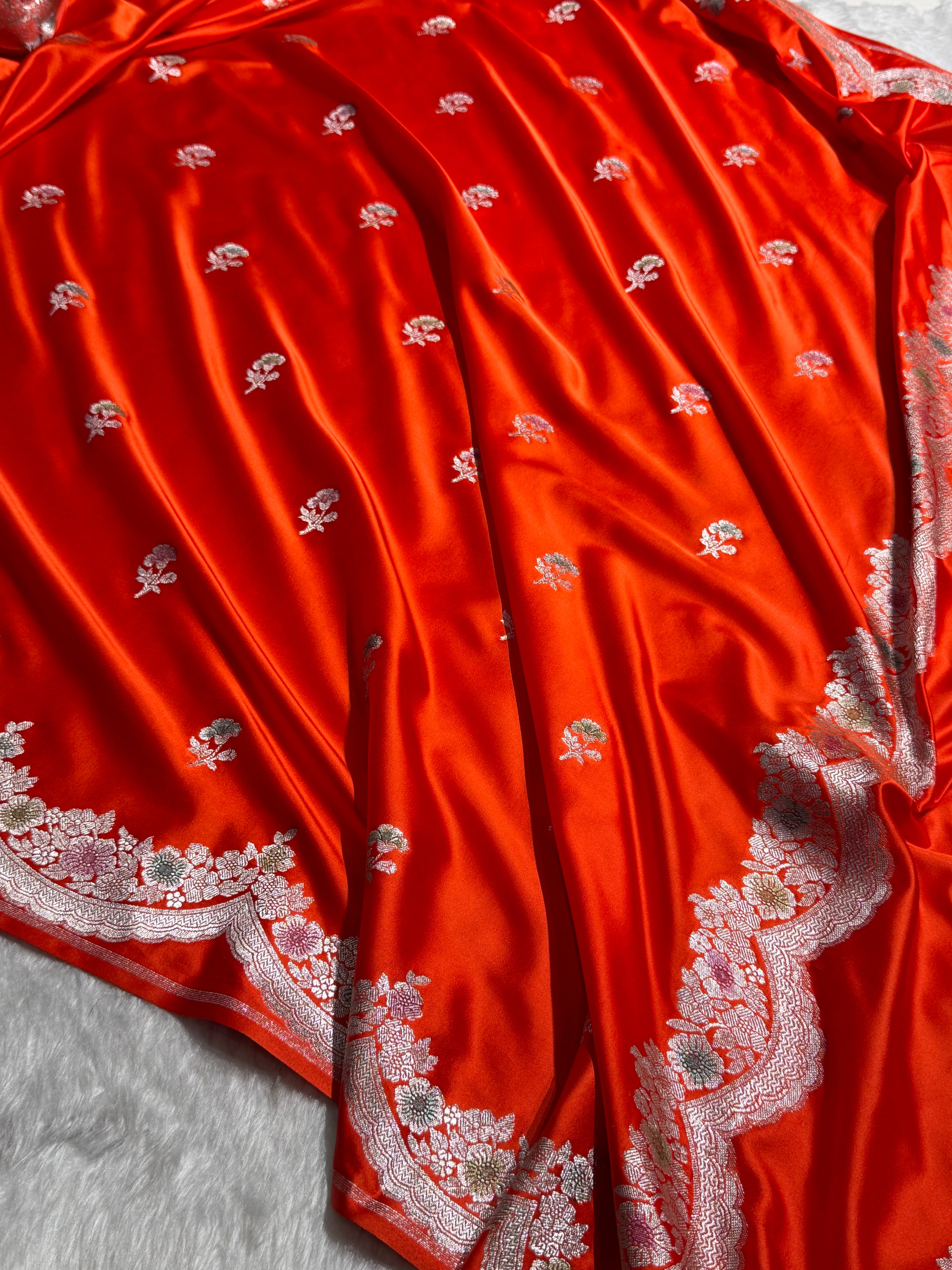Scallop Orange With Minakari Booti Mashru Silk Saree MCS27