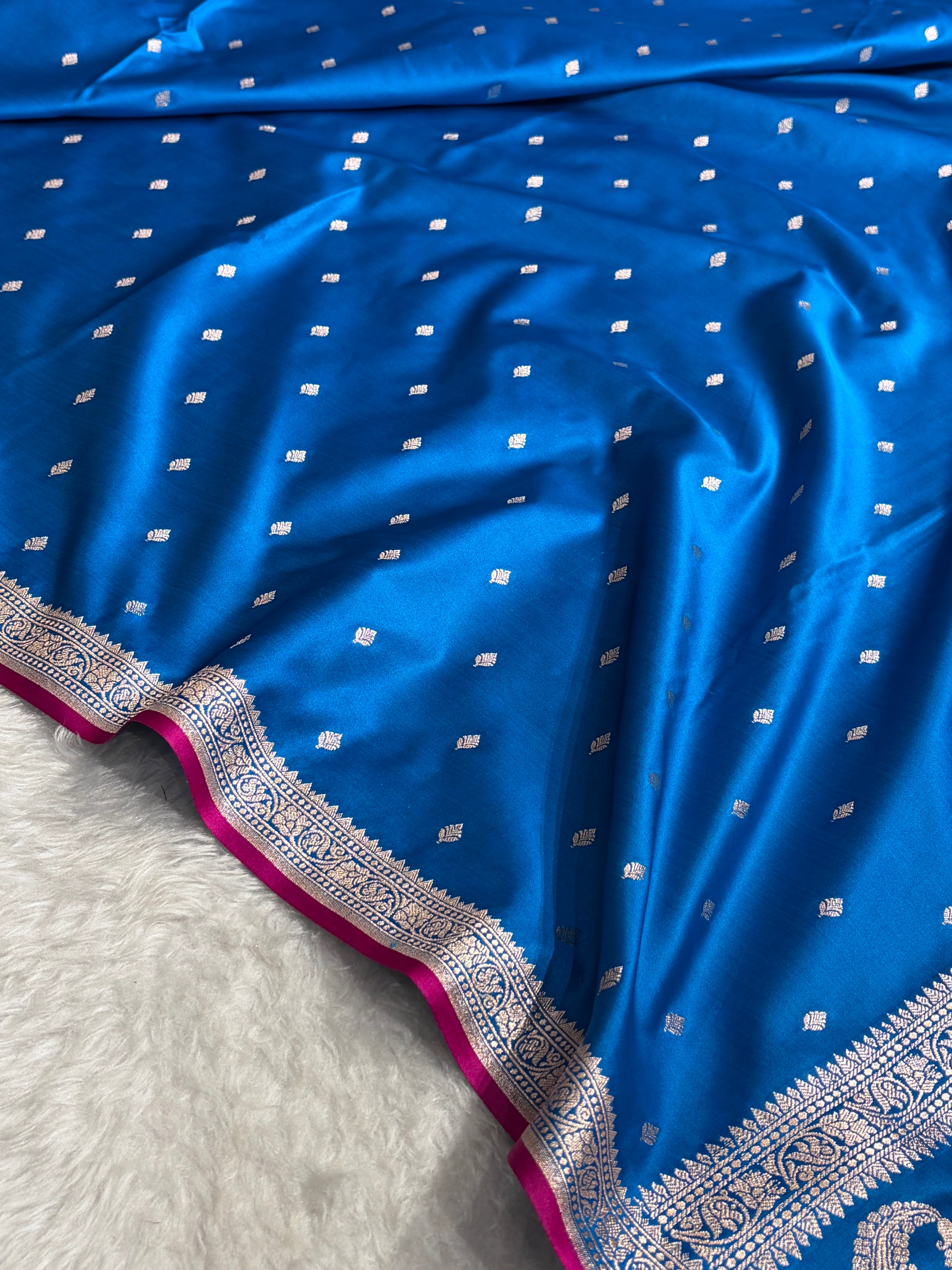 Premium Banarasi Satin Katan Saree in Blue Shades SK90