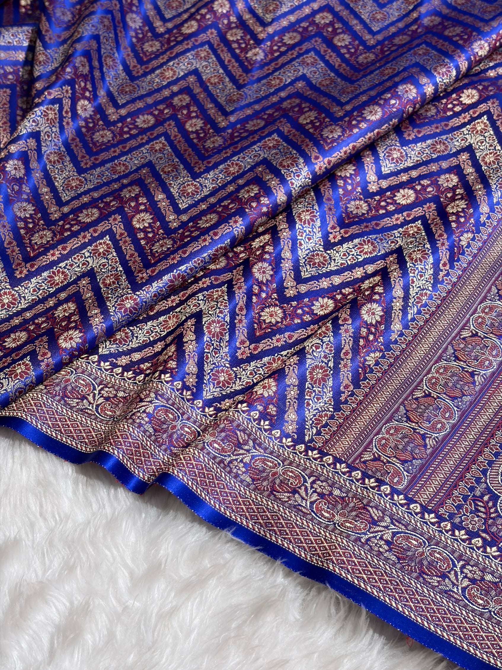 Royal Blue Jamawar Tanchoi With Minakari Jaal Katan Silk Saree SKTM-26