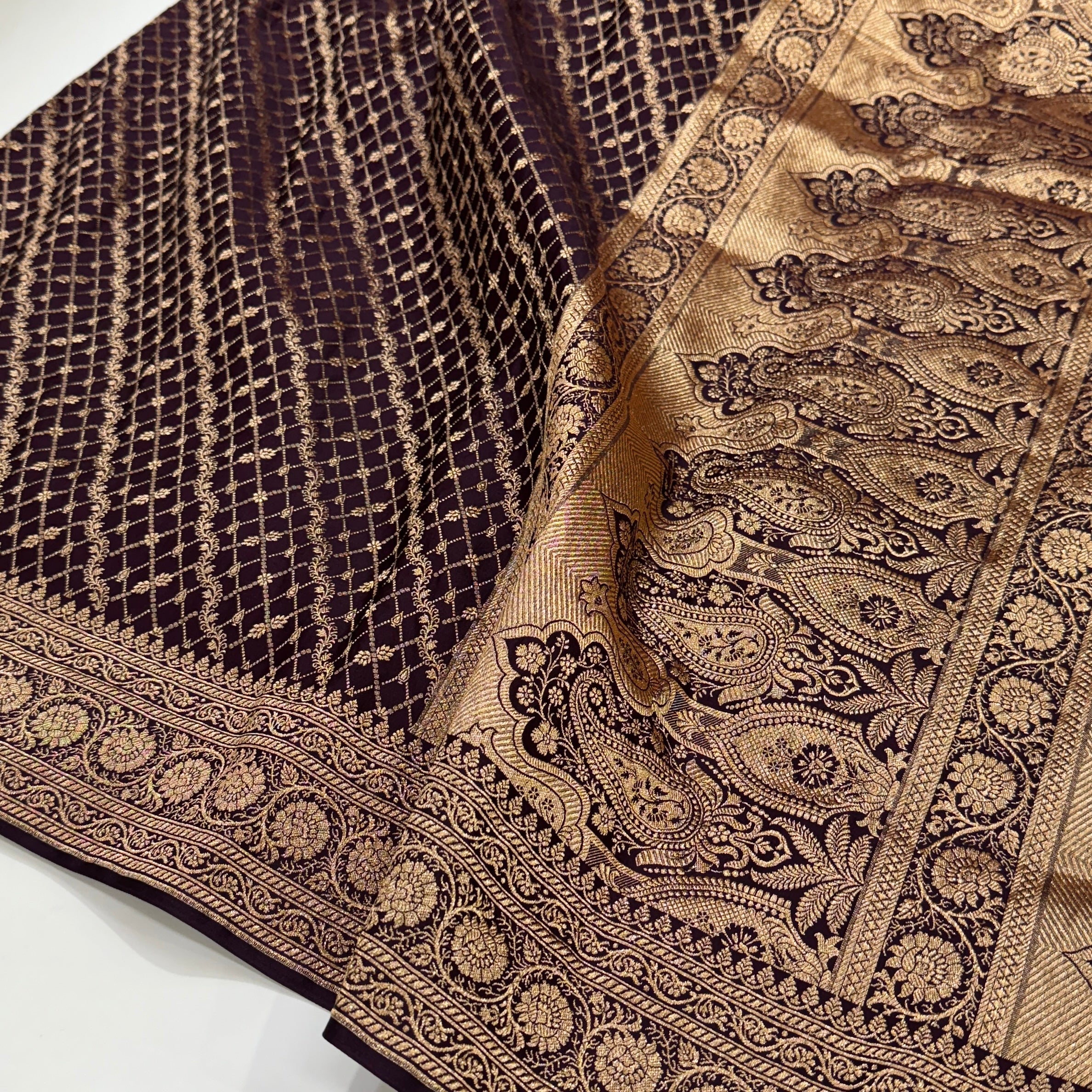 Chocolate Gold Banarasi Brocade Soft Katan Silk Saree SKB-01