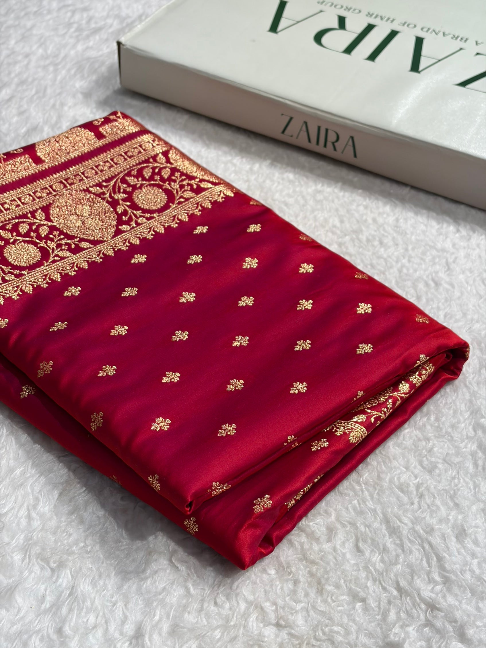 Banarasi Satin Katan Saree With Boota in Cross Red Shades SK117